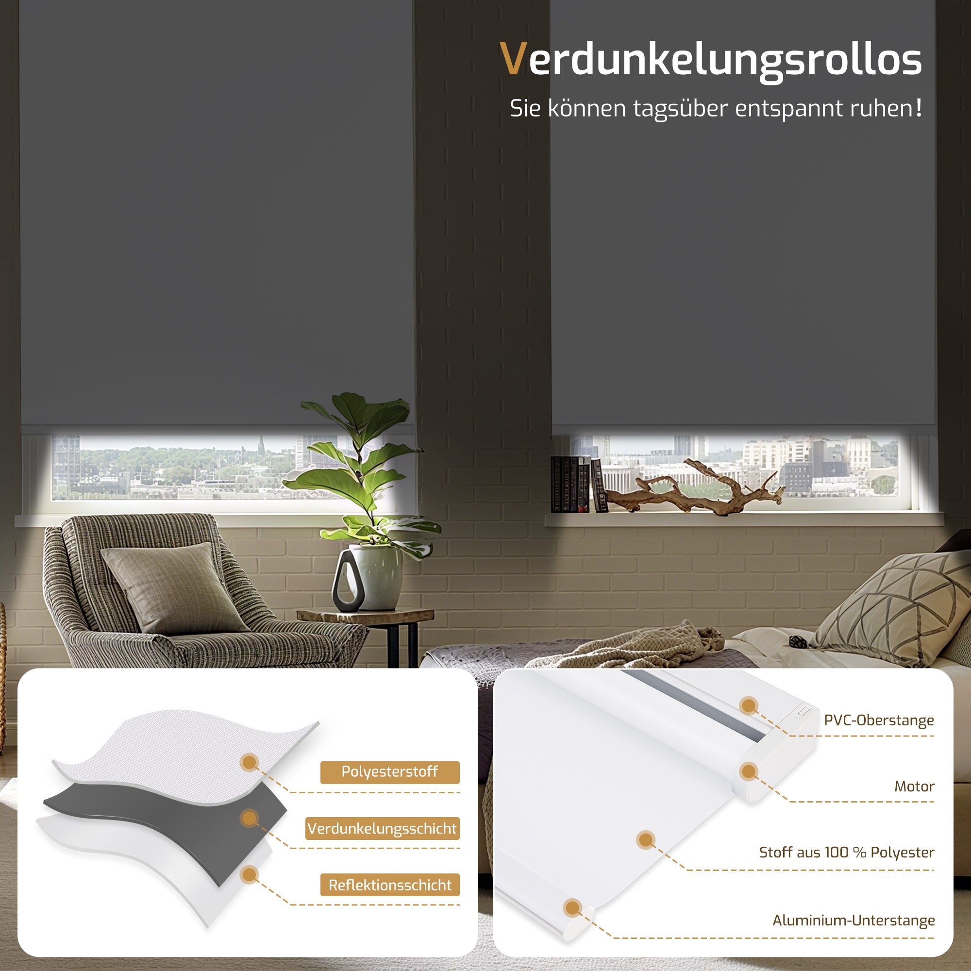 M100 Elektrisch | Verdunkelung | Batterie | Rollo | Weiß | Standardgröße