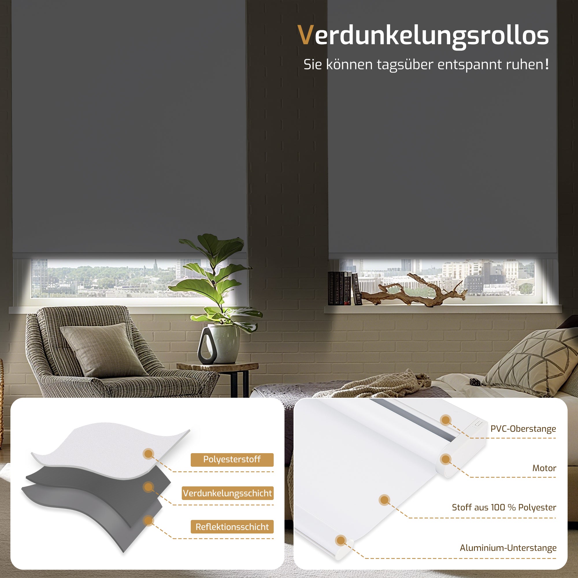 M130 Elektrisch | Verdunkelung | Klemmfix | Akku | Rollo | Standardgröße