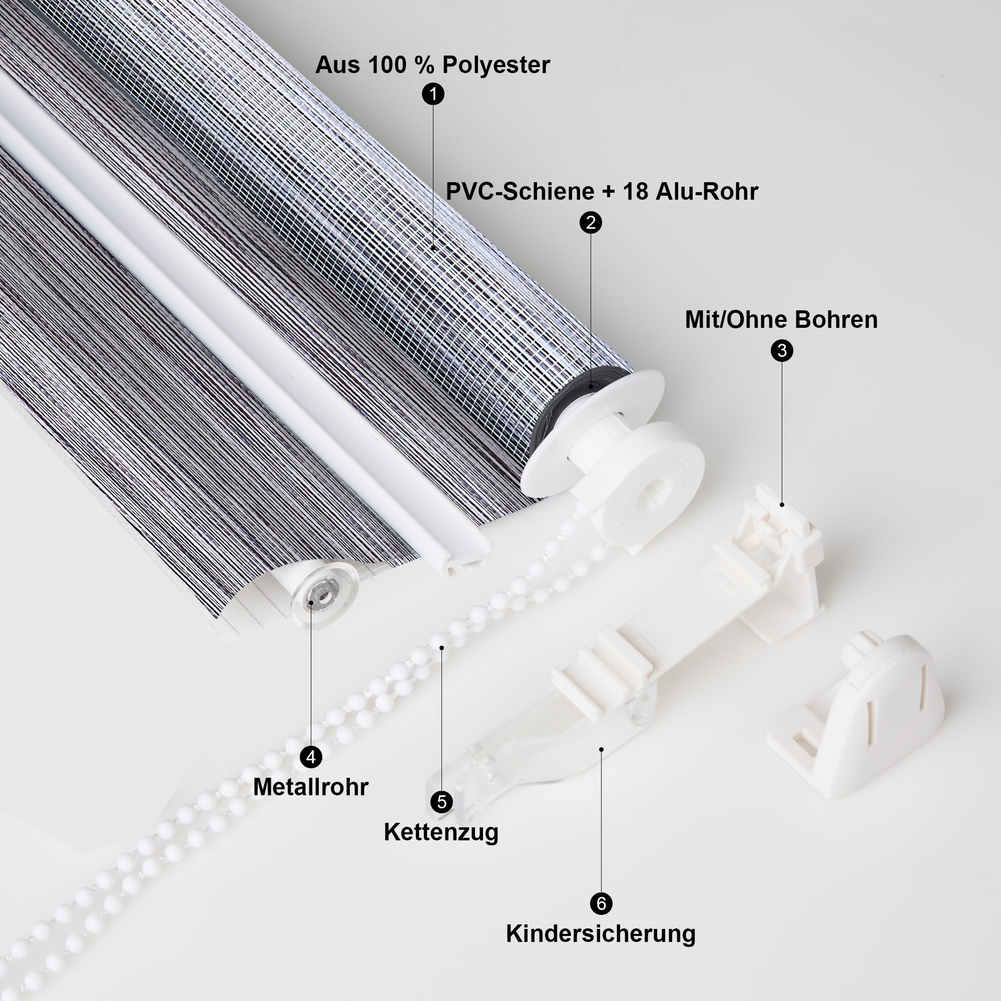 Doppelrollo Duo Rollo Klemmfix ohne Bohren Marmor Grau