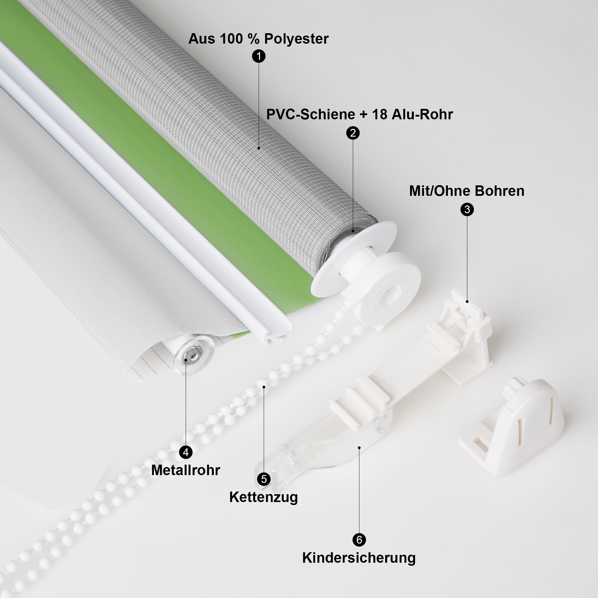 Doppelrollo Duo Rollo Klemmfix ohne Bohren Grün Grau Weiß