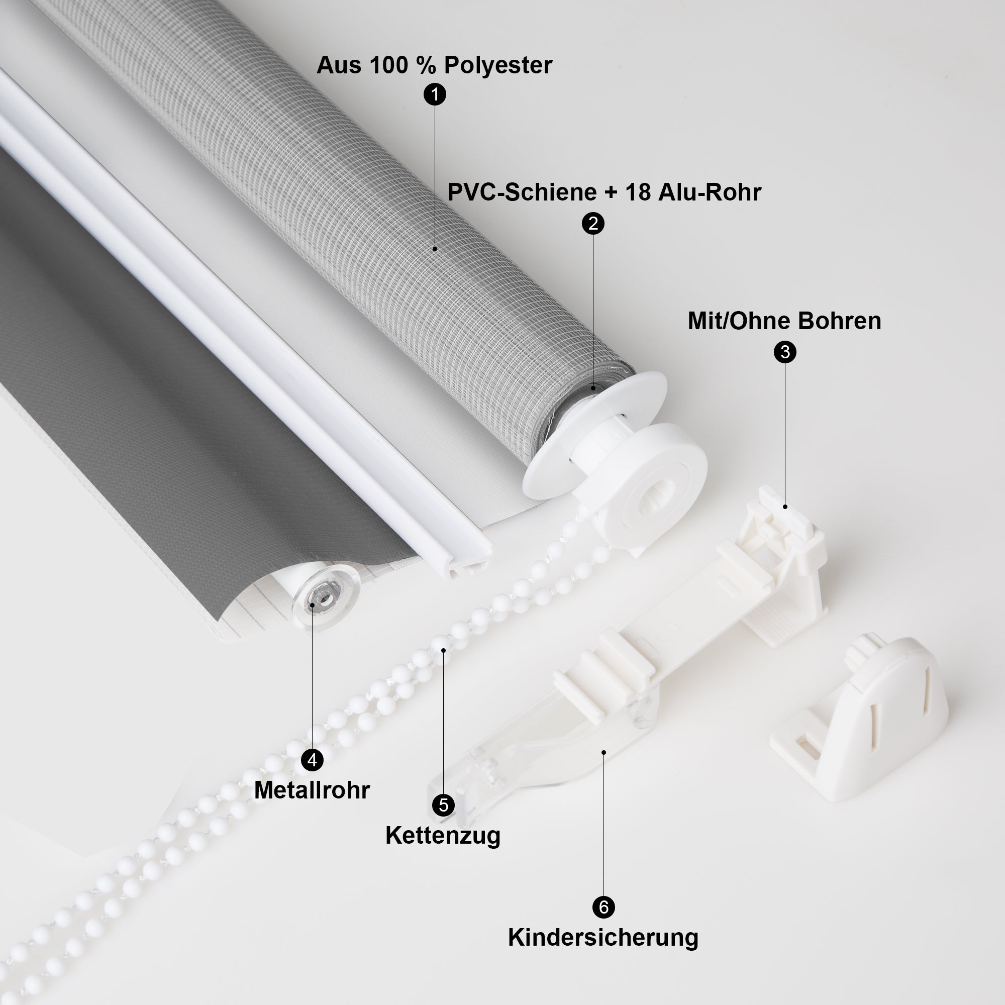 Doppelrollo Duo Rollo Klemmfix ohne Bohren Weiß Grau Anthrazit