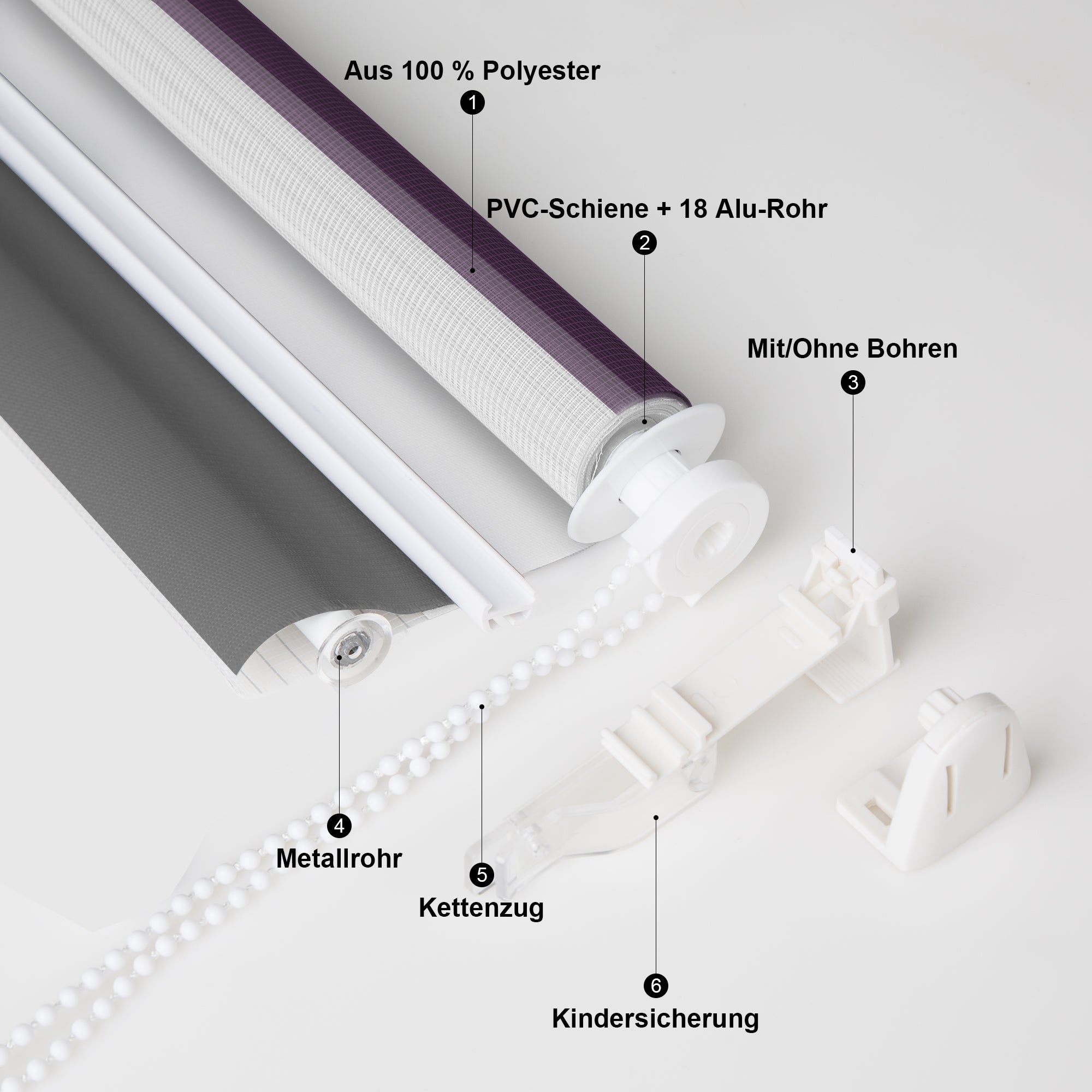 Doppelrollo Duo Rollo Klemmfix ohne Bohren Weiß Anthrazit Aubergine