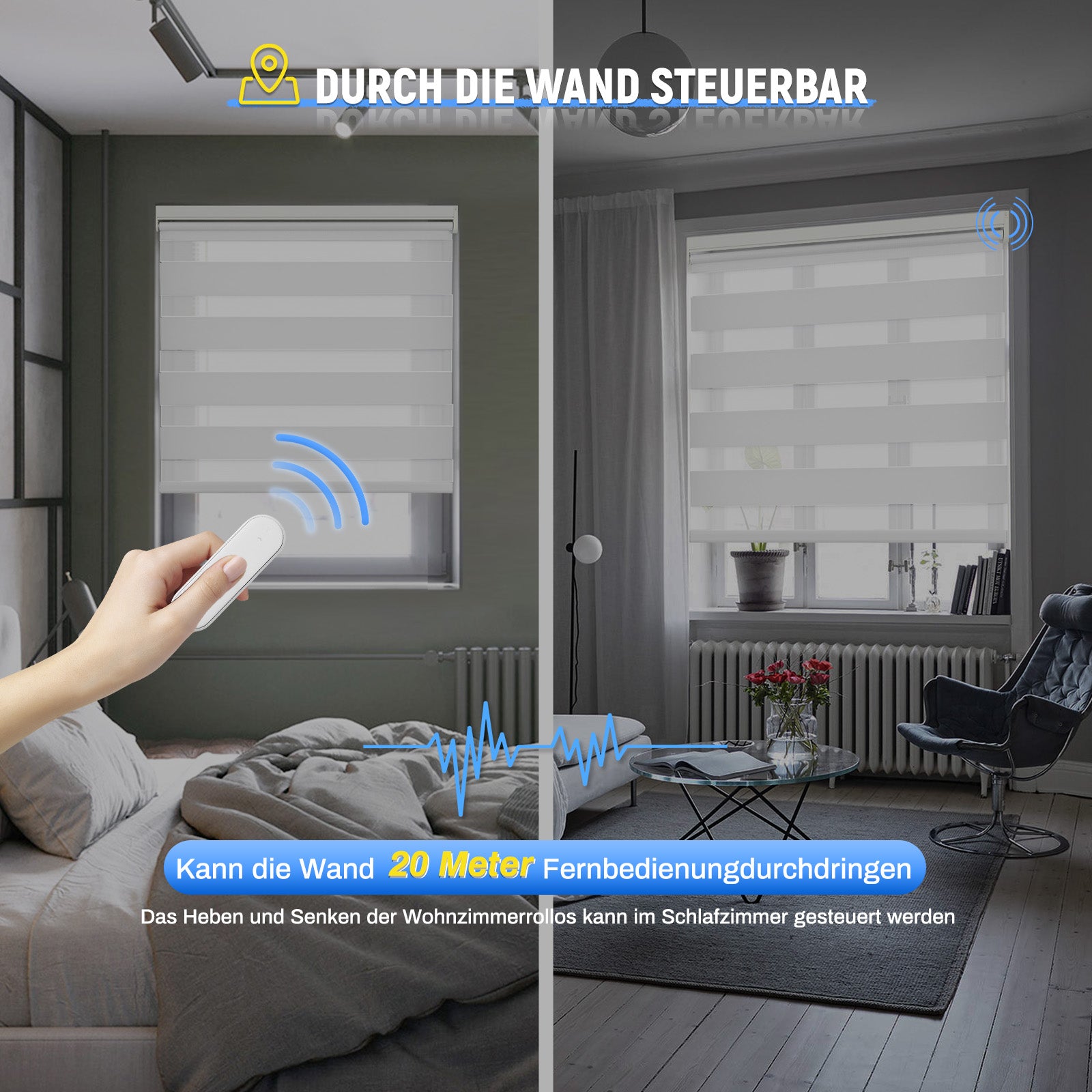 M100 Elektrisch | Lichtdurchlässige | Batterie | Zebra-Rollo | Nach Maß