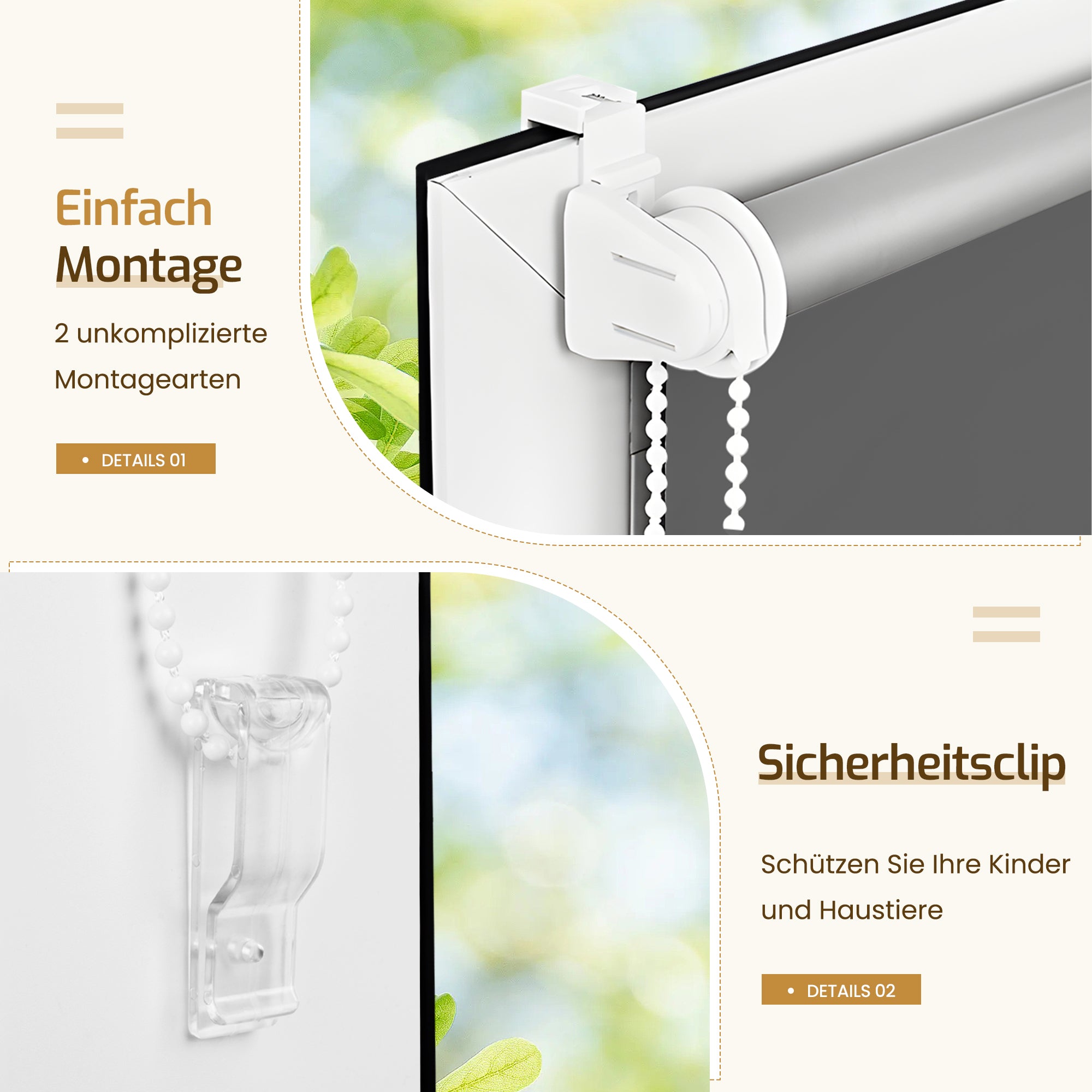 Verdunkelungsrollo Klemmfix Thermorollo ohne Bohren Dunkelgrau