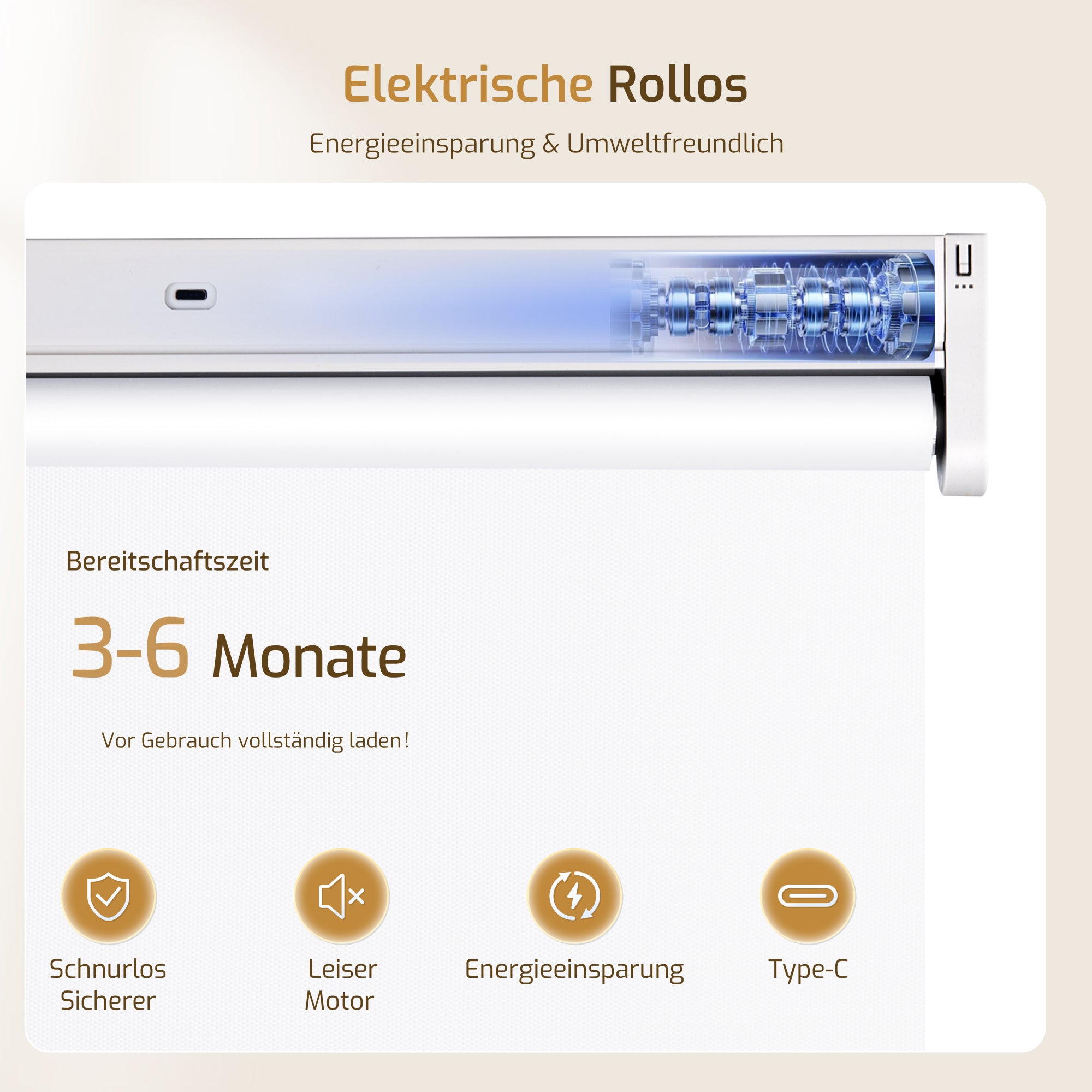 M130 Elektrisch | Verdunkelung | Klemmfix | Akku | Rollo | Standardgröße