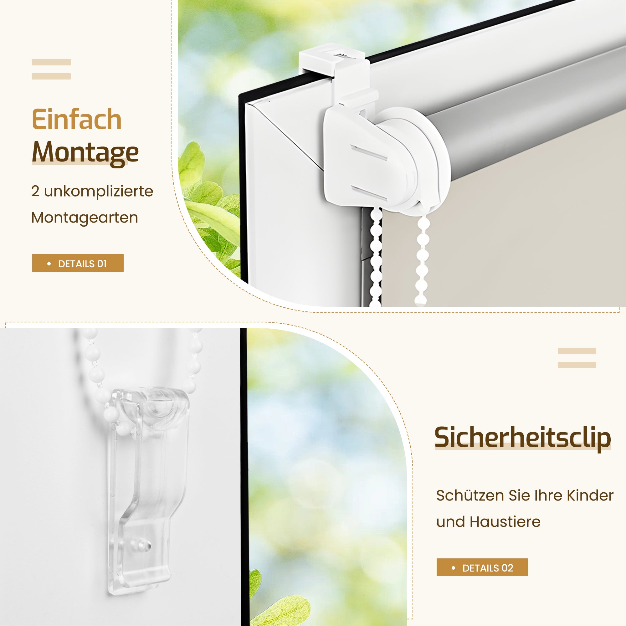 Verdunkelungsrollo Klemmfix Thermorollo ohne Bohren Creme