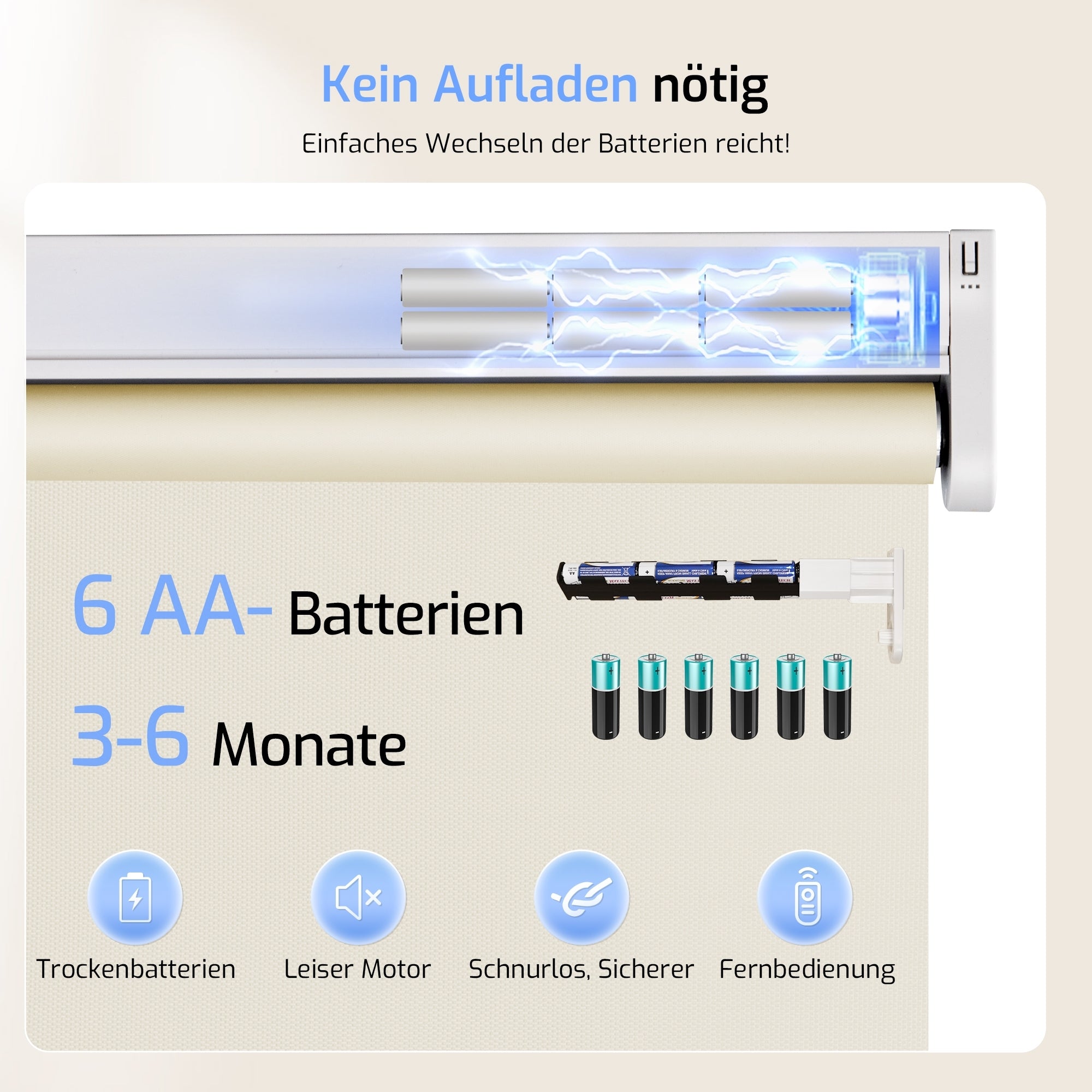 M100 Elektrisch | Verdunkelung | Batterie | Rollo | Creme | Standardgröße