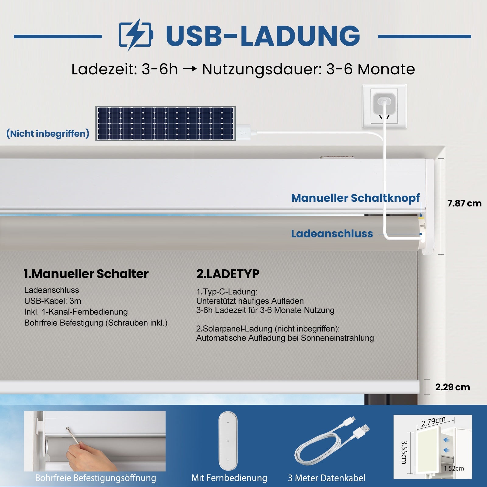 M330 Elektrisch | Bohrenfrei | Verdunkelung | Akku | Rollo | Nach Maß