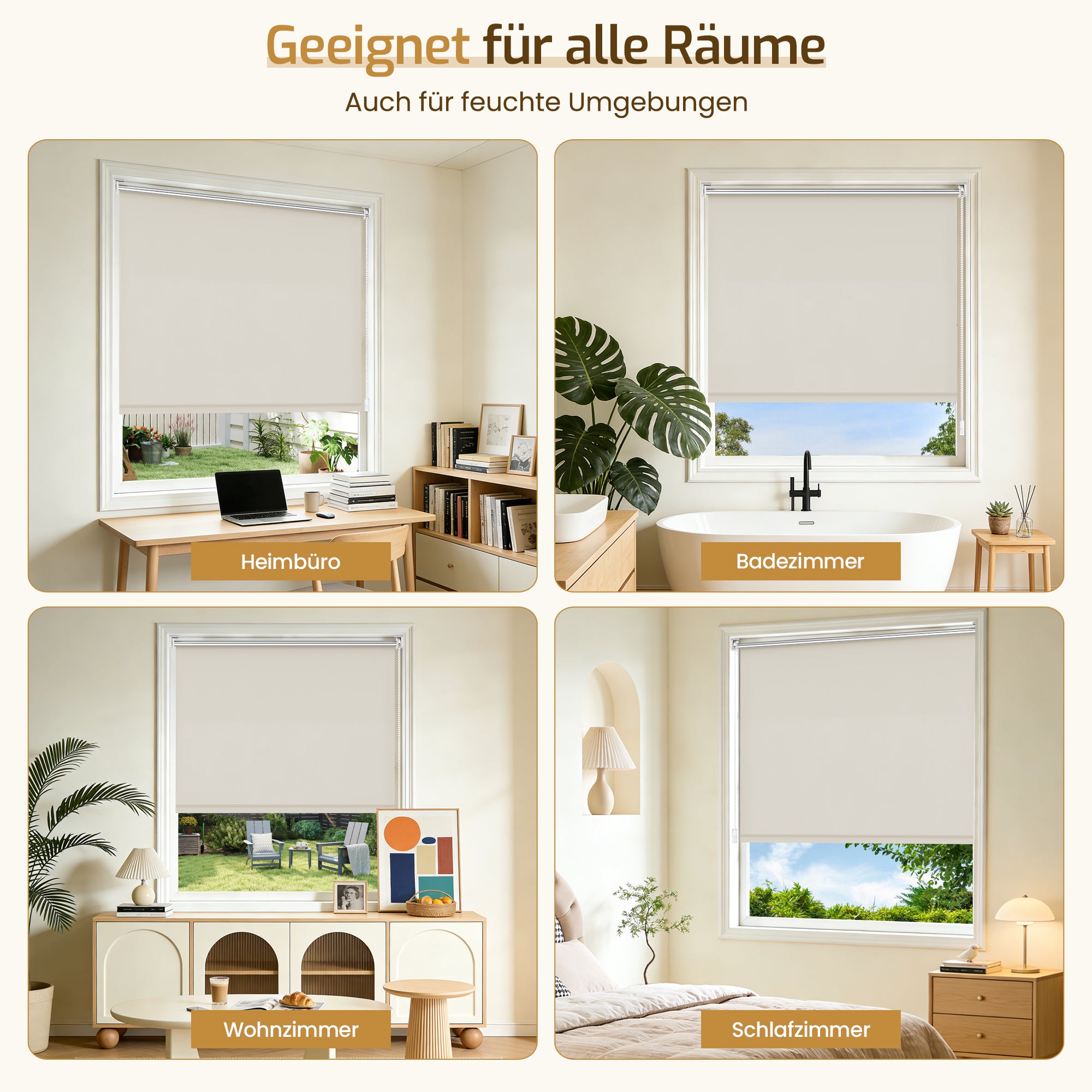 Verdunkelungsrollo Klemmfix Thermorollo ohne Bohren Creme