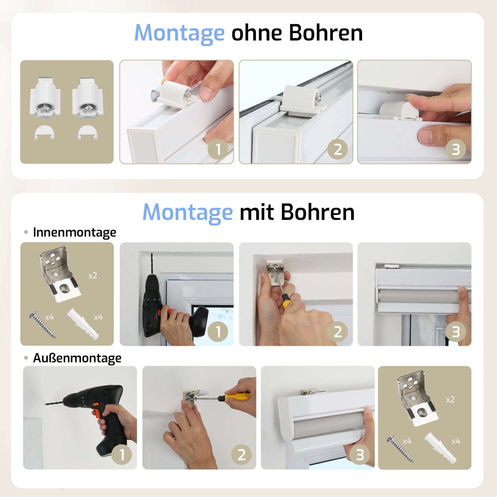 M130 Elektrisch | Verdunkelung | Klemmfix | Akku | Rollo | Standardgröße