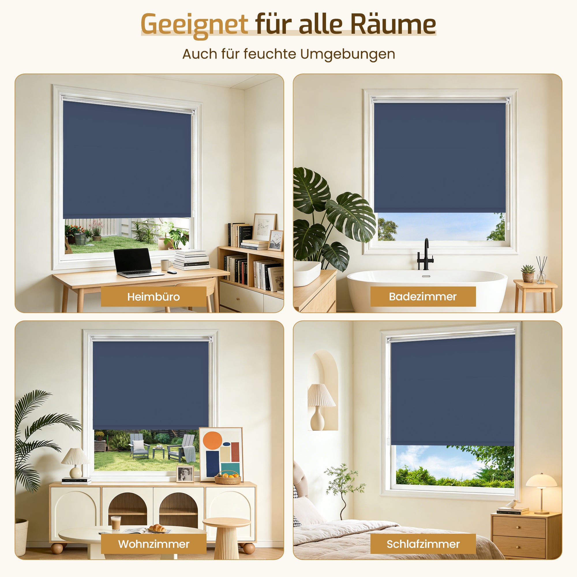 Verdunkelungsrollo Klemmfix Thermorollo ohne Bohren Dunkelblau