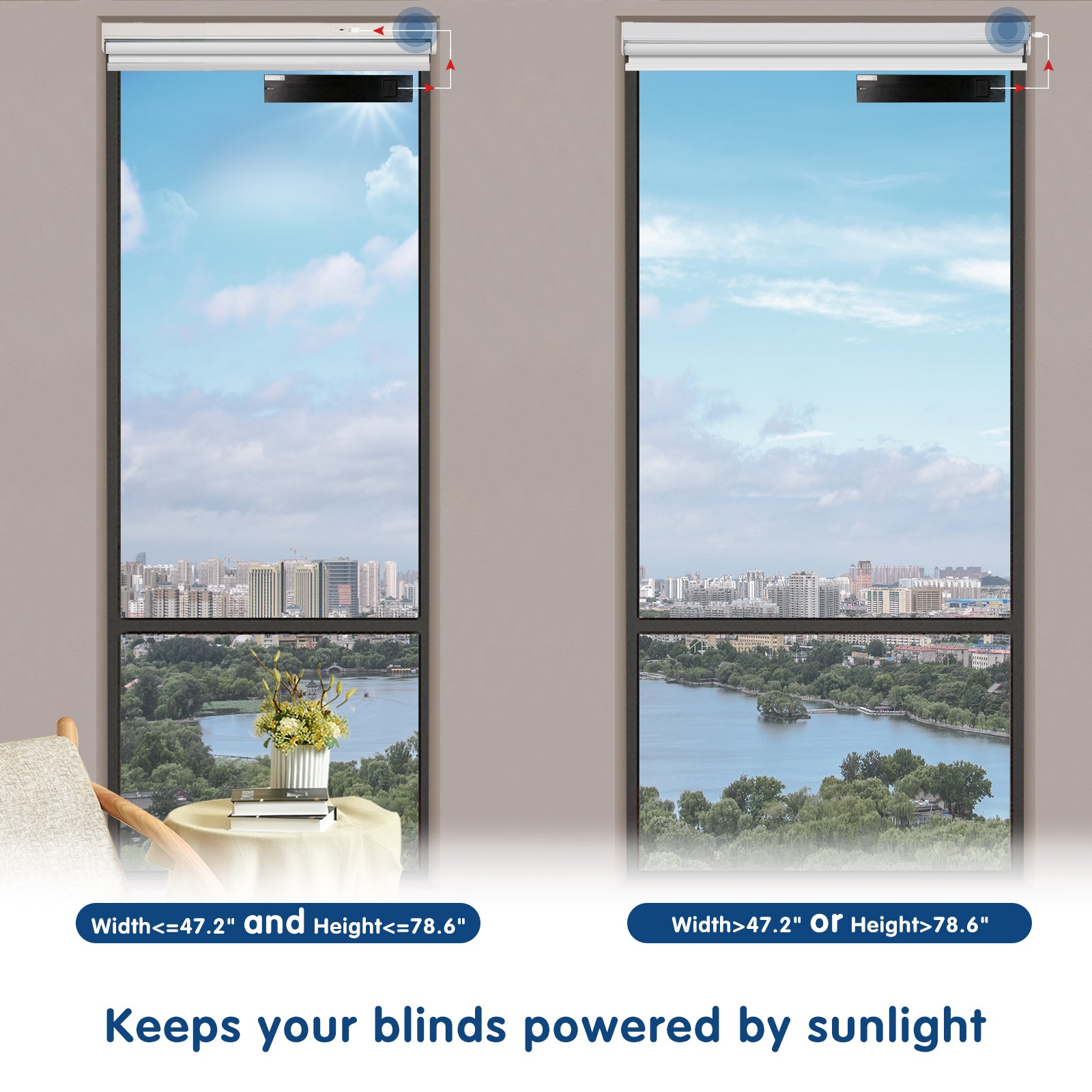 Go green with Grandekor solar-powered motorized window shades for energy-efficient light management.