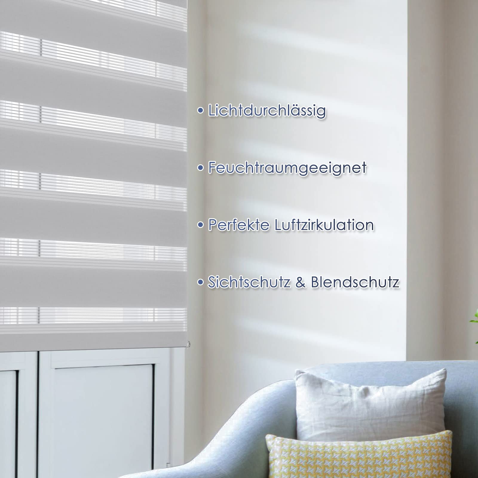 Doppelrollo Duo Rollo Klemmfix ohne Bohren Hellgrau