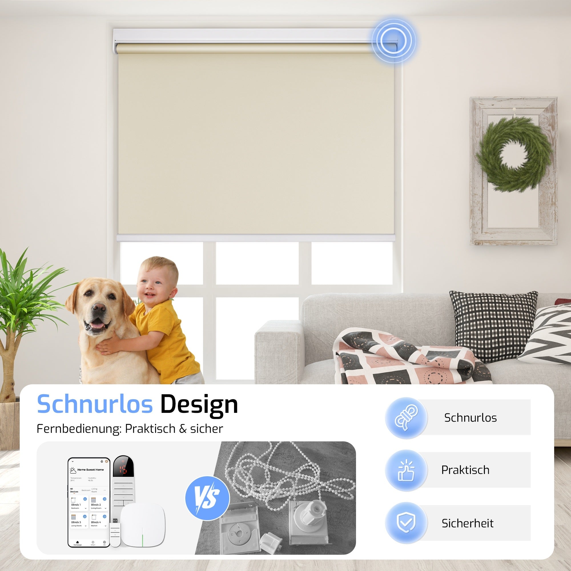 M100 Elektrisch | Verdunkelung | Batterie | Rollo | Creme | Standardgröße