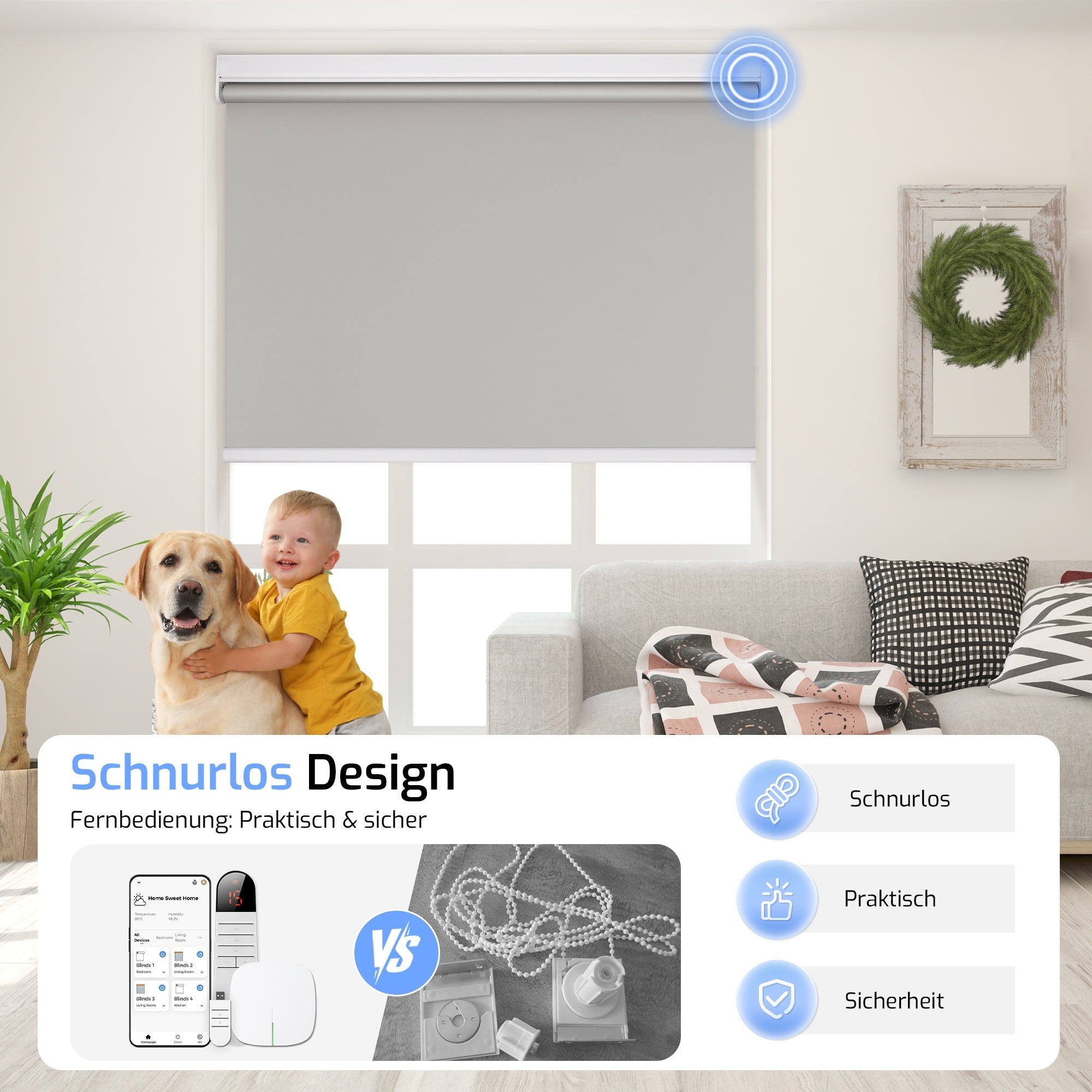 M100 Elektrisch | Verdunkelung | Batterie | Rollo | Grau | Standardgröße