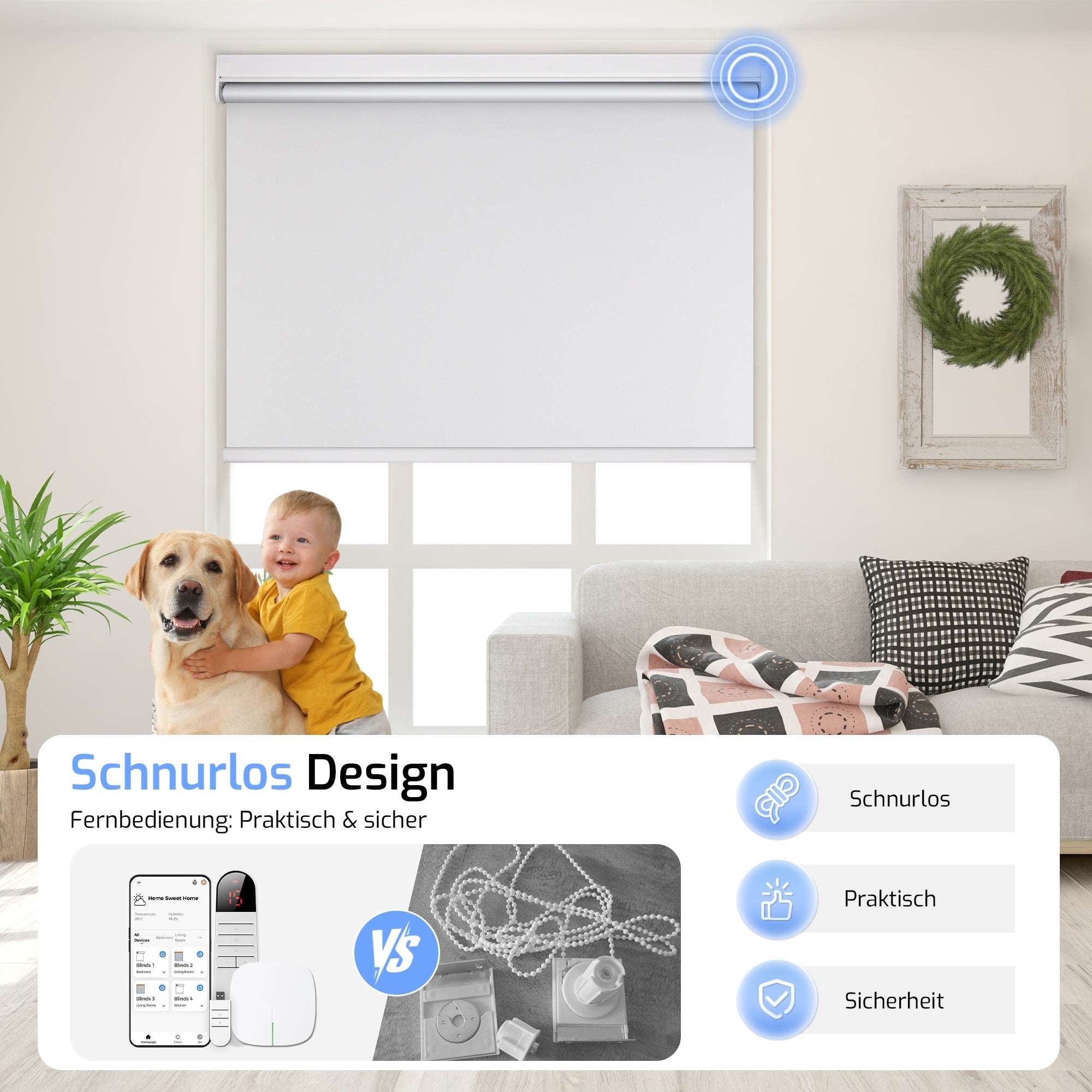 M100 Elektrisch | Verdunkelung | Batterie | Rollo | Weiß | Standardgröße