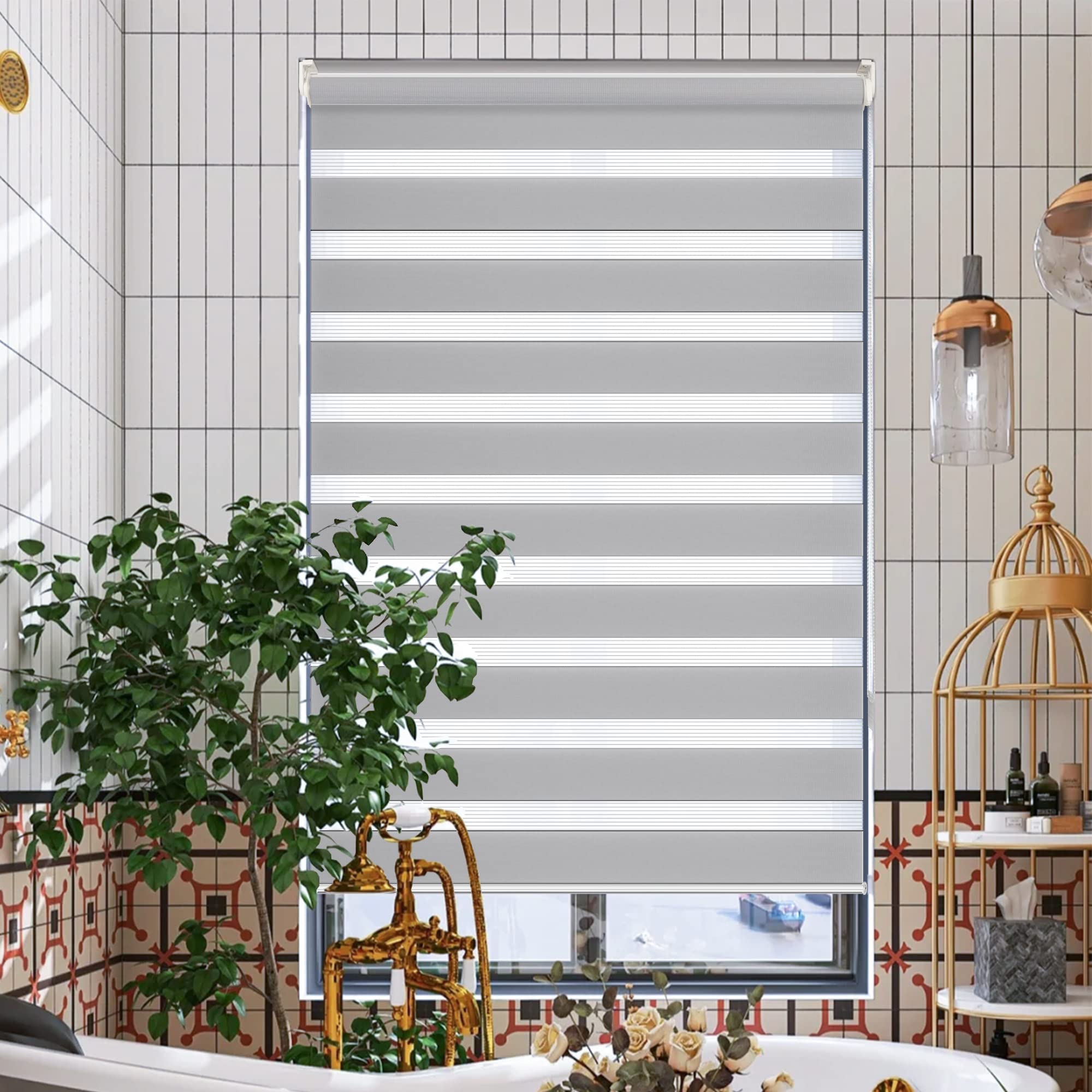 Doppelrollo Duo Rollo Klemmfix ohne Bohren Hellgrau