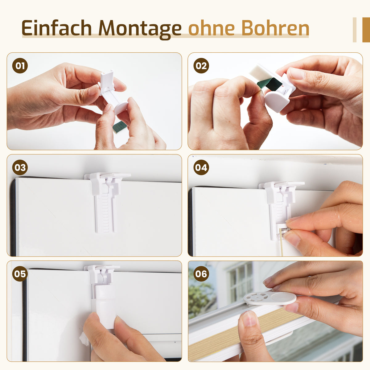 Verdunkelndes Wabenplissee Klemmfix ohne Bohren mit Thermo-Effekt –Weiß/Beige