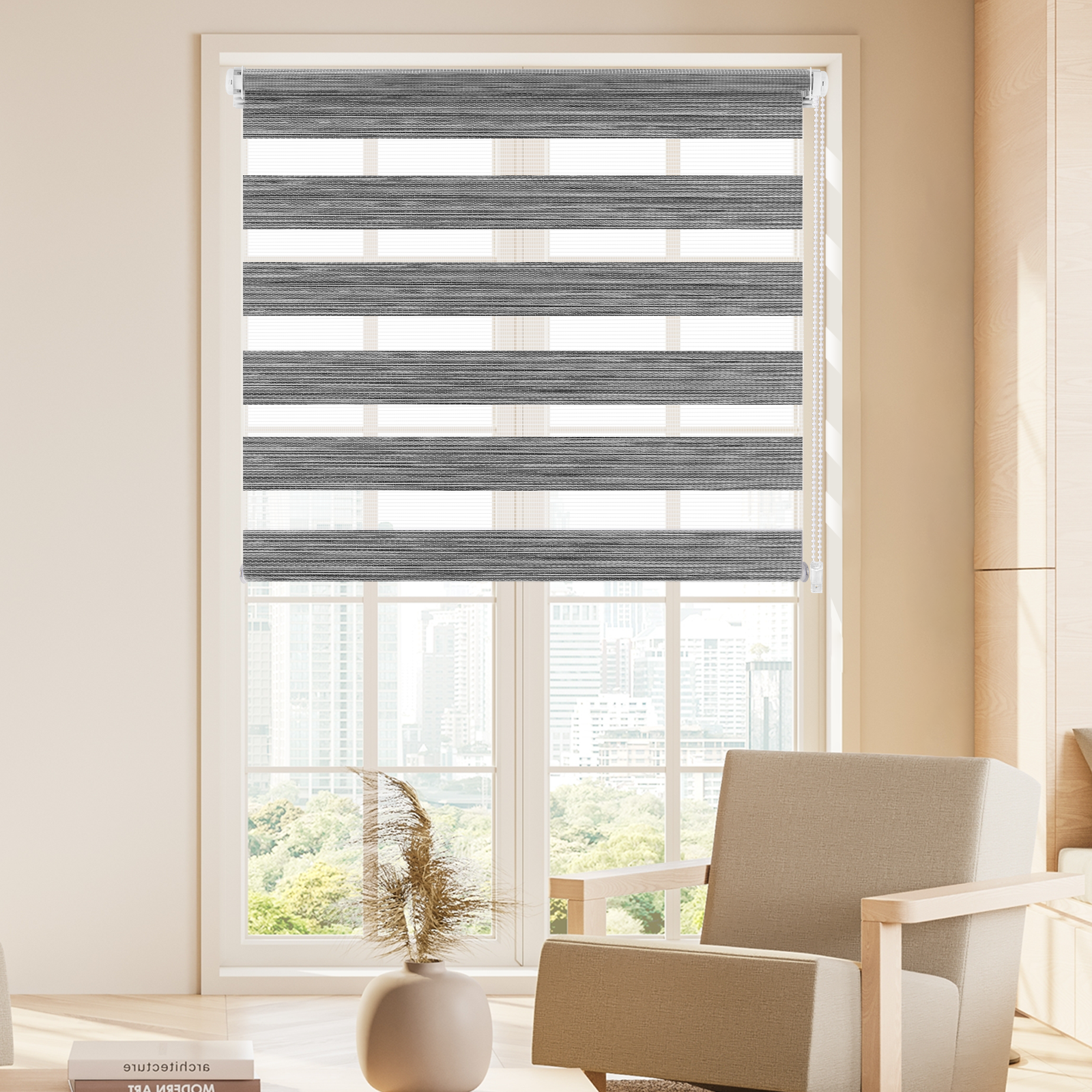 Doppelrollo Duo Rollo Klemmfix ohne Bohren Marmor Grau