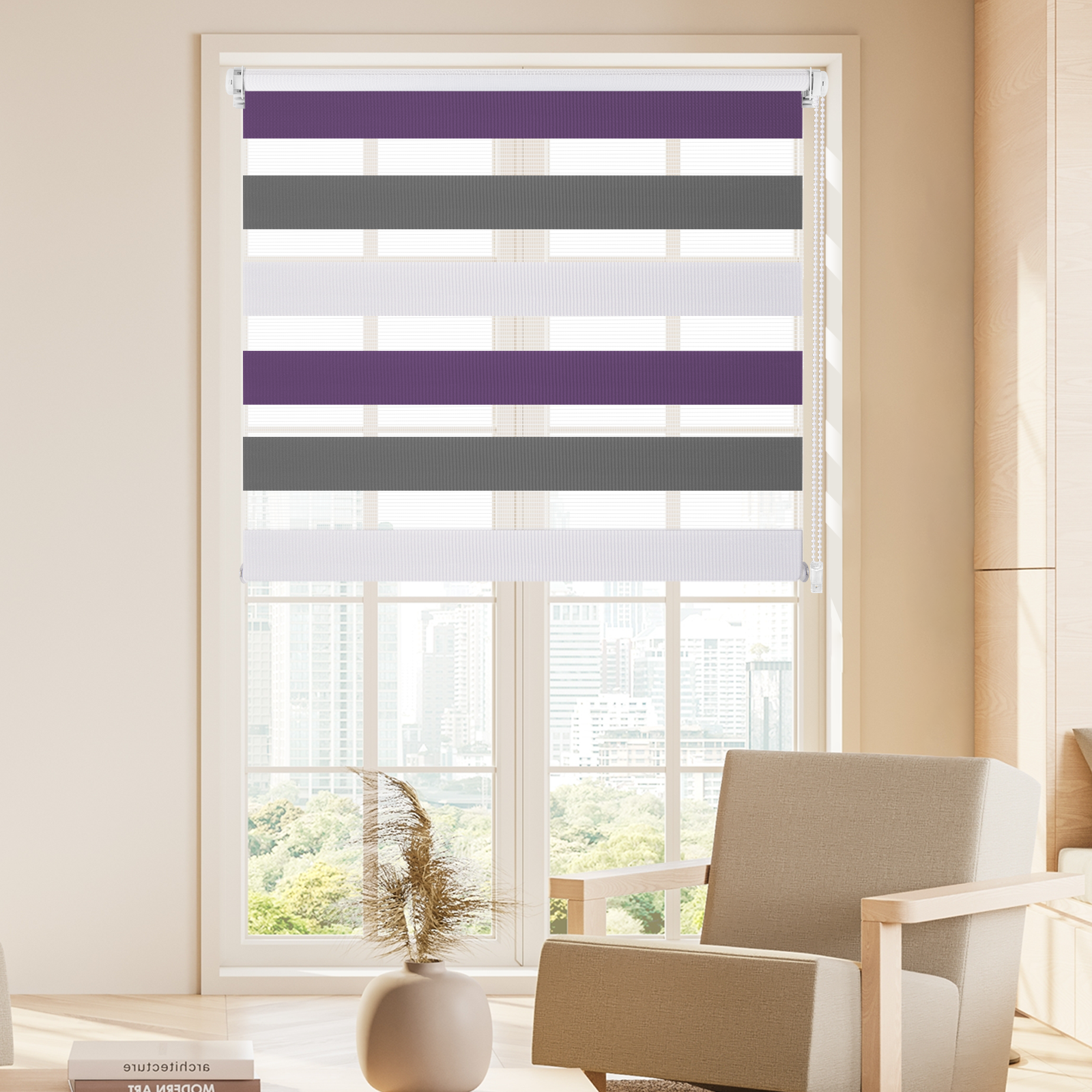 Doppelrollo Duo Rollo Klemmfix ohne Bohren Weiß Anthrazit Aubergine