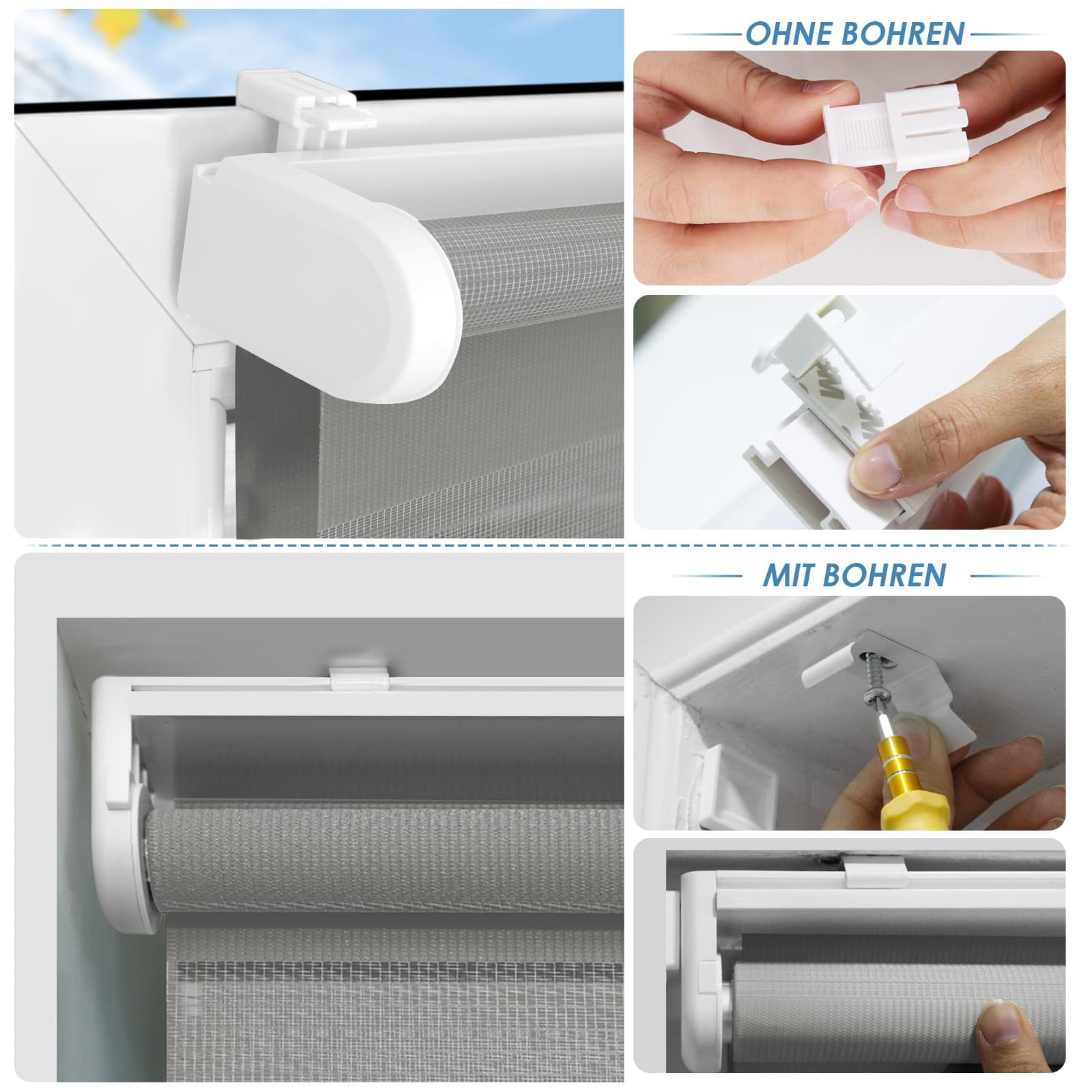 Doppelrollo Schnurlos Klemmfix ohne Bohren Duo Drücken Und Ziehen Hellgrau