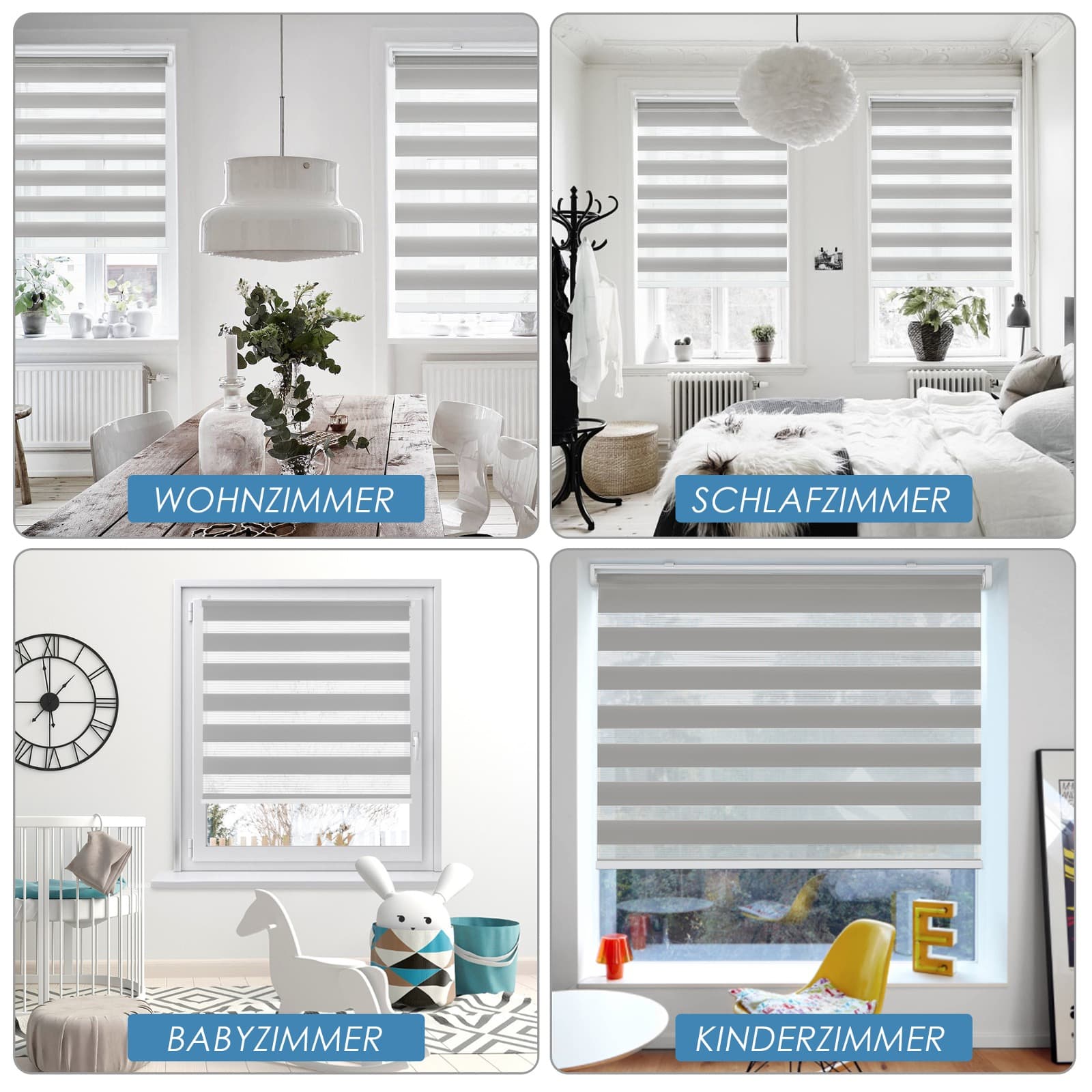 Doppelrollo Schnurlos Klemmfix ohne Bohren Duo Drücken Und Ziehen Hellgrau