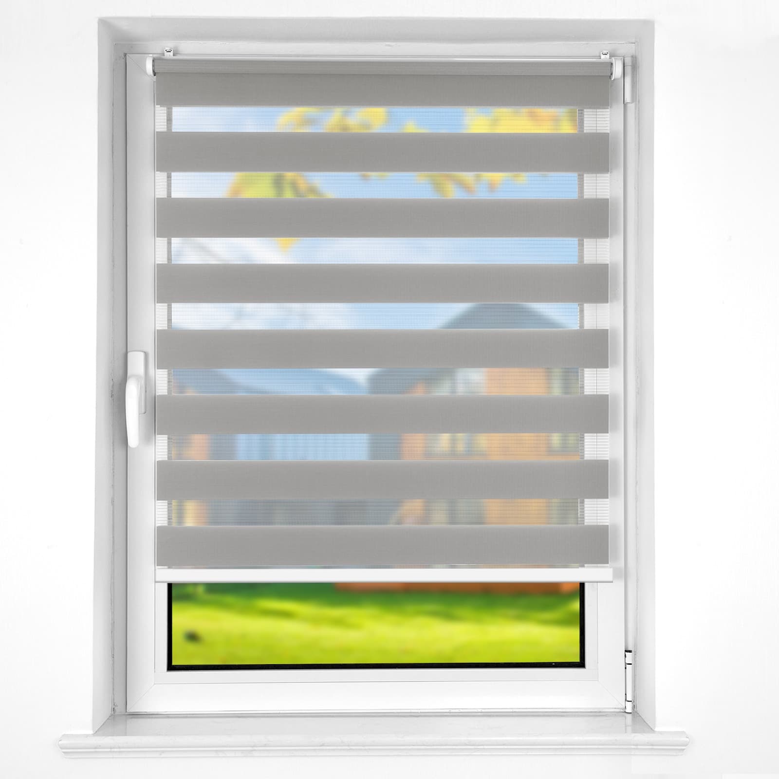 Doppelrollo Schnurlos Klemmfix ohne Bohren Duo Drücken Und Ziehen Hellgrau