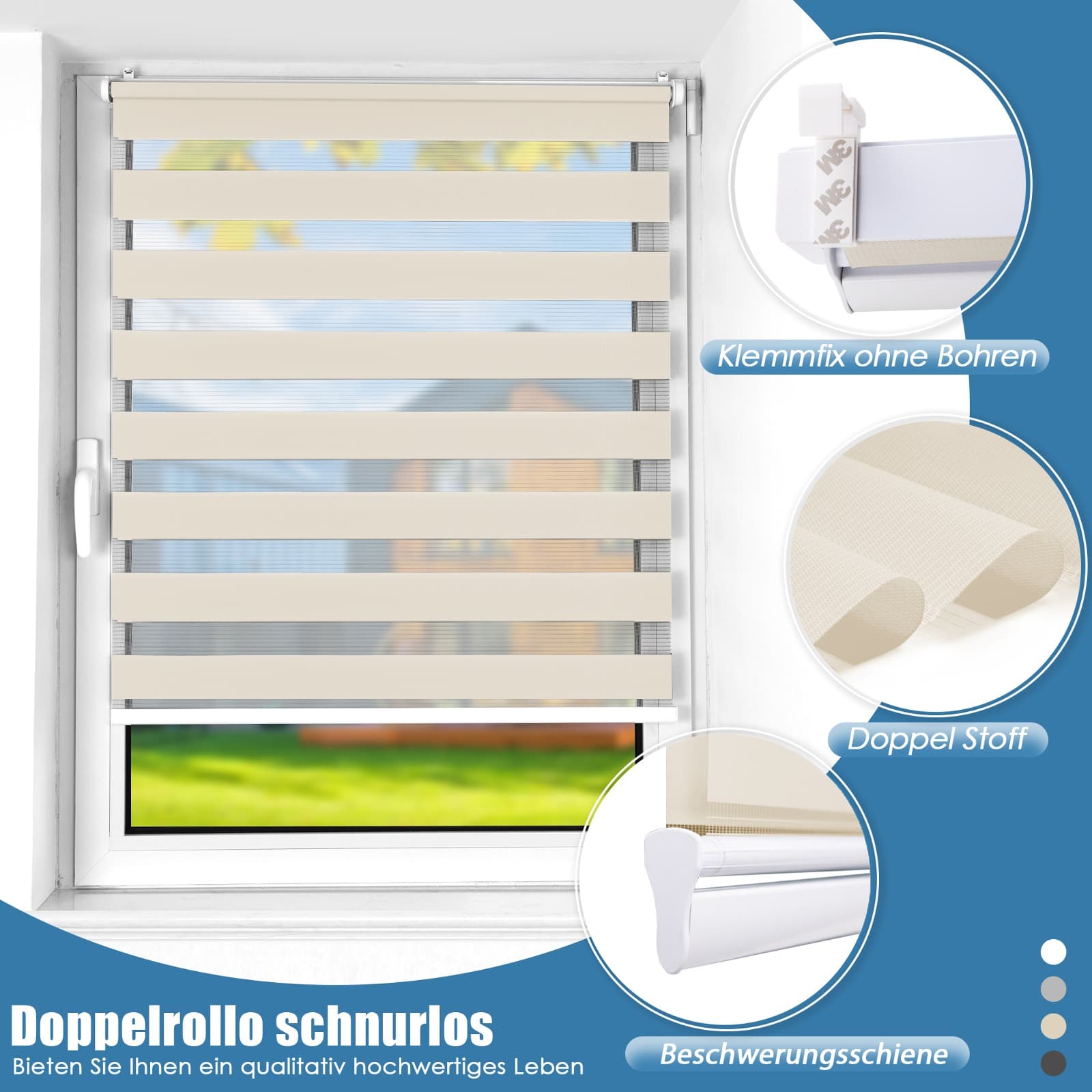 Doppelrollo Schnurlos Klemmfix ohne Bohren Duo Drücken Und Ziehen Natur