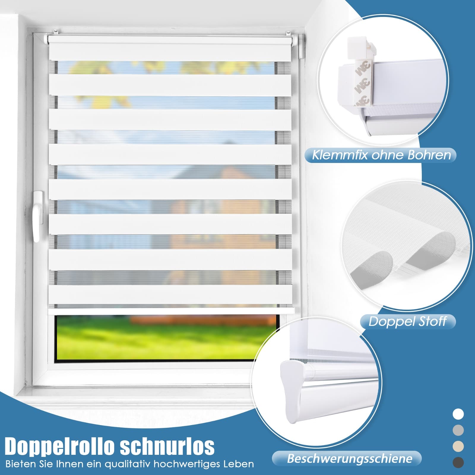 Doppelrollo Schnurlos Klemmfix ohne Bohren Duo Drücken Und Ziehen Weiß