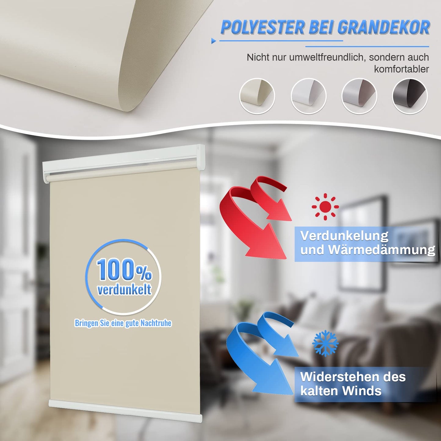 M100 Elektrobetriebene | Verdunkelung | Trockenbatterie | Rollo | Creme | Standardgrosse