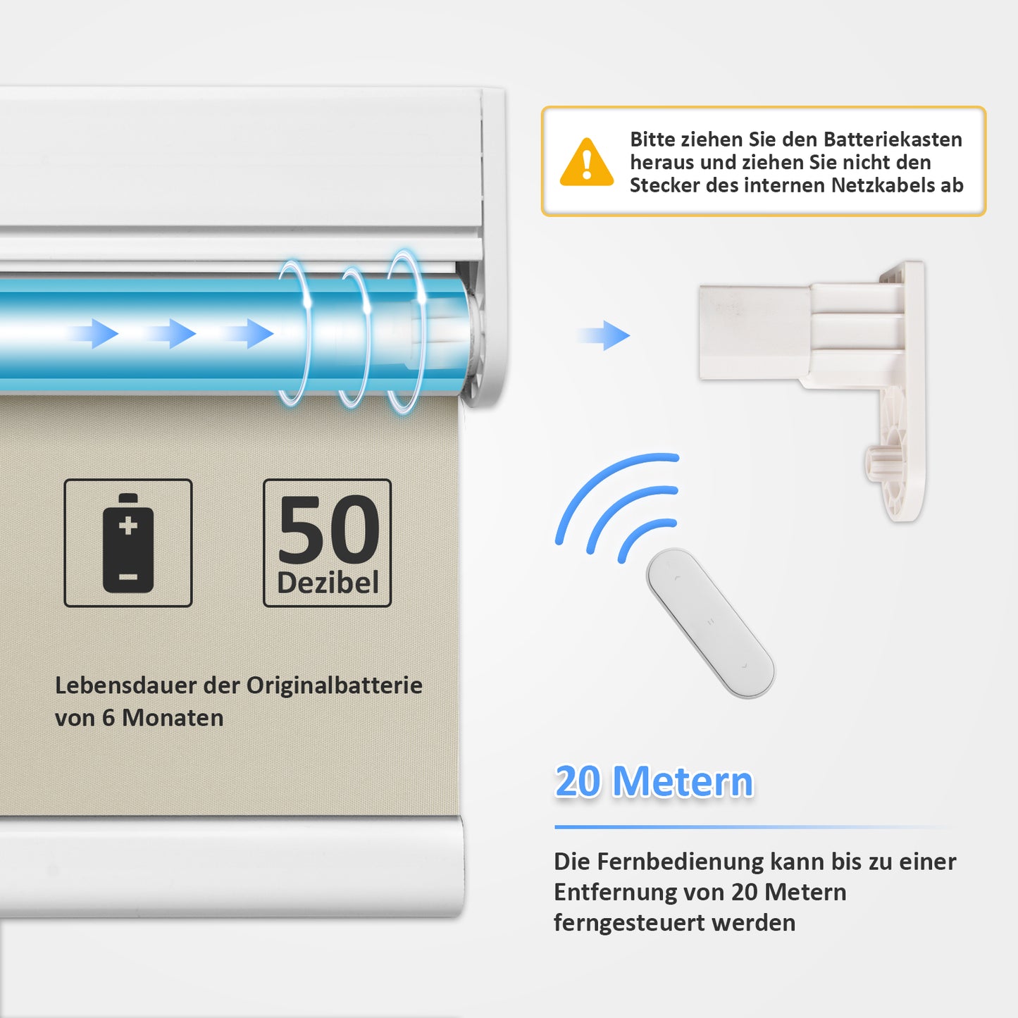 M100 Elektrobetriebene | Verdunkelung | Trockenbatterie | Rollo | Creme | Standardgrosse