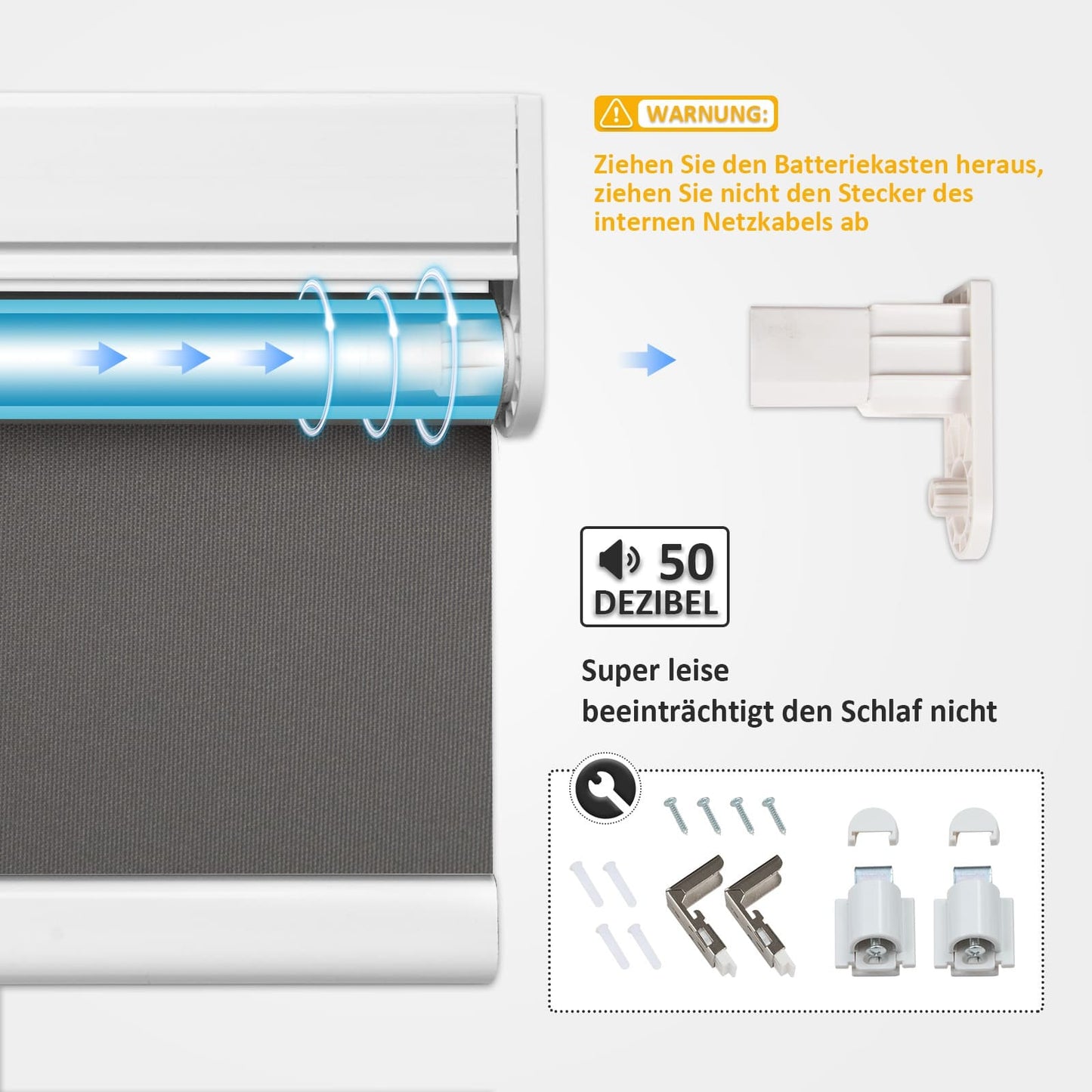 M100 Elektrobetriebene | Verdunkelung | Trockenbatterie | Rollo | Dunkelgrau | Standardgrosse