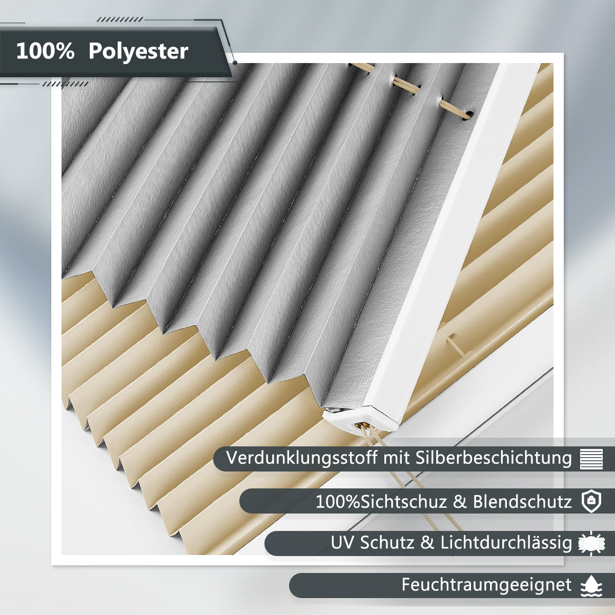 Verdunkelnd ohne Bohren Klemmfix Faltrollo Plissee Hell Beige