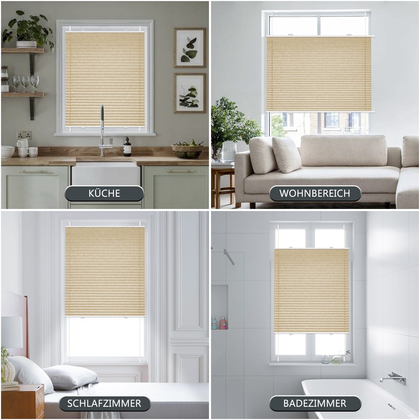 Verdunkelnd ohne Bohren Klemmfix Faltrollo Plissee Hell Beige