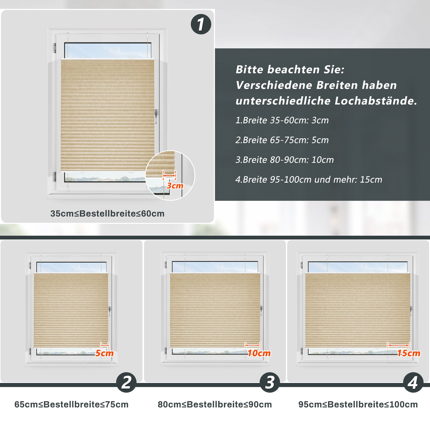 Verdunkelnd ohne Bohren Klemmfix Faltrollo Plissee Hell Beige