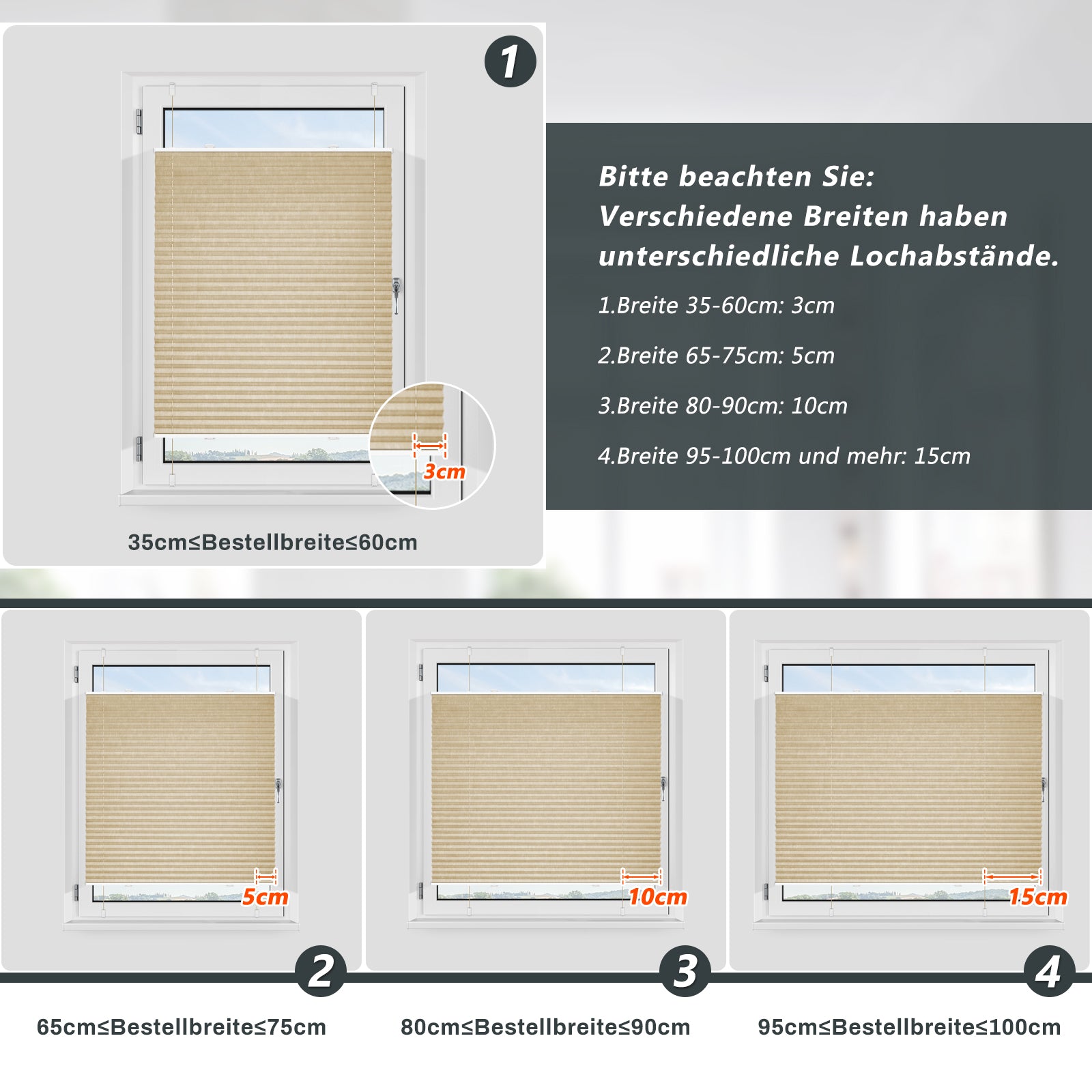 Verdunkelnd ohne Bohren Klemmfix Faltrollo Plissee Hell Beige