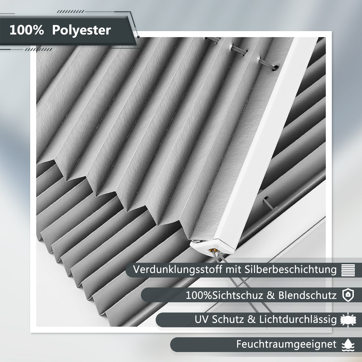Verdunkelnd ohne Bohren Klemmfix Faltrollo Plissee Schwarzgrau
