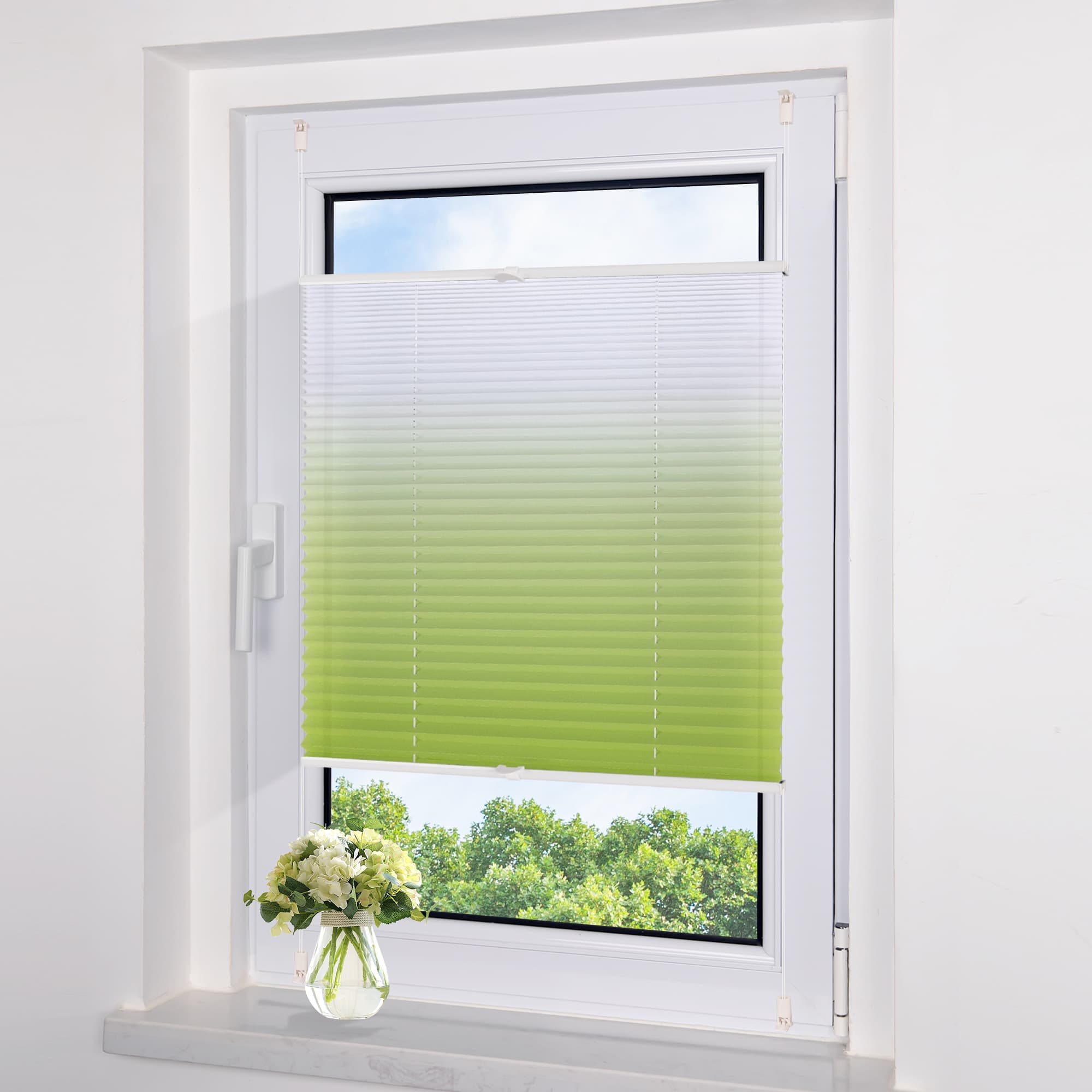 Lichtdurchlässig ohne Bohren Klemmfix Faltrollo Plissee Grün-Weiß