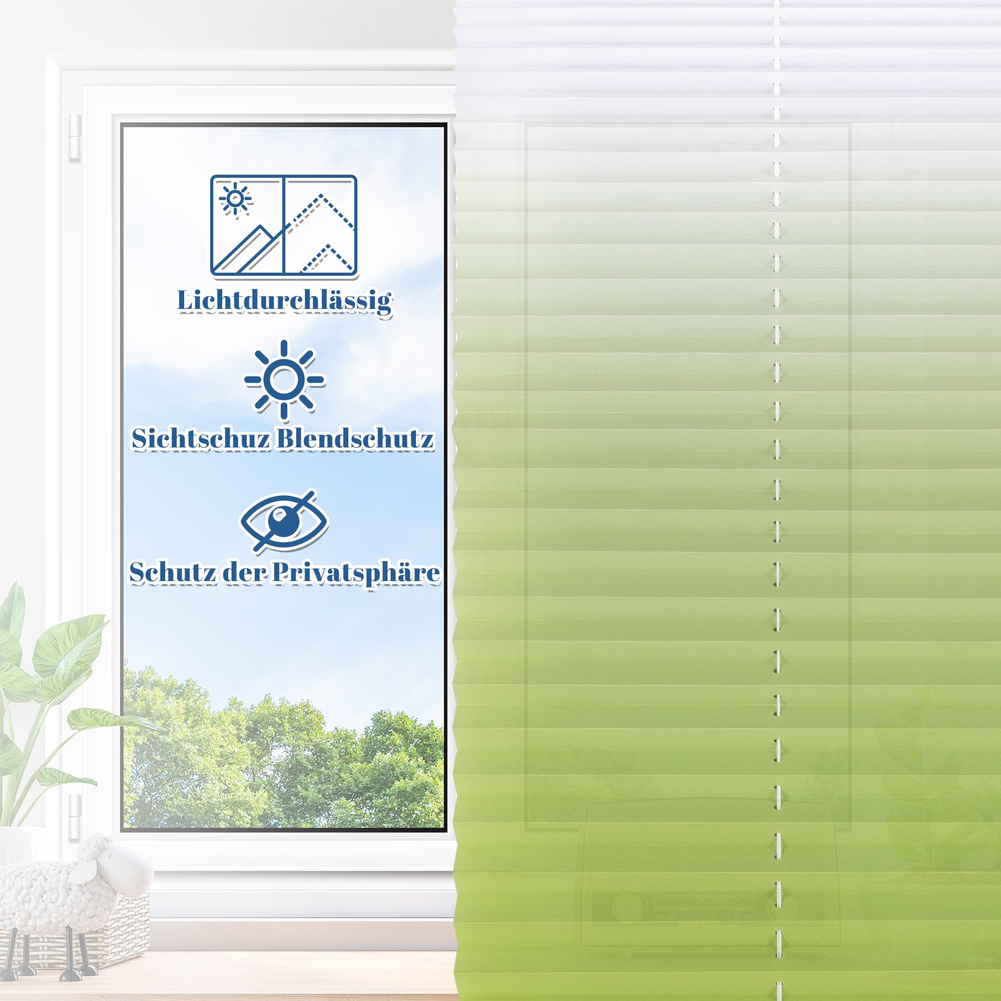 Lichtdurchlässig ohne Bohren Klemmfix Faltrollo Plissee Grün-Weiß