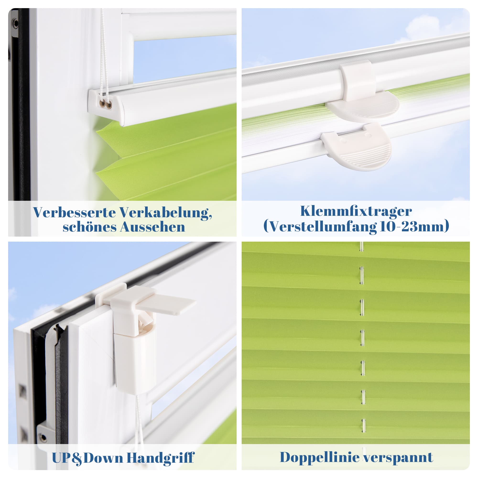 Lichtdurchlässig ohne Bohren Klemmfix Faltrollo Plissee Grün-Weiß