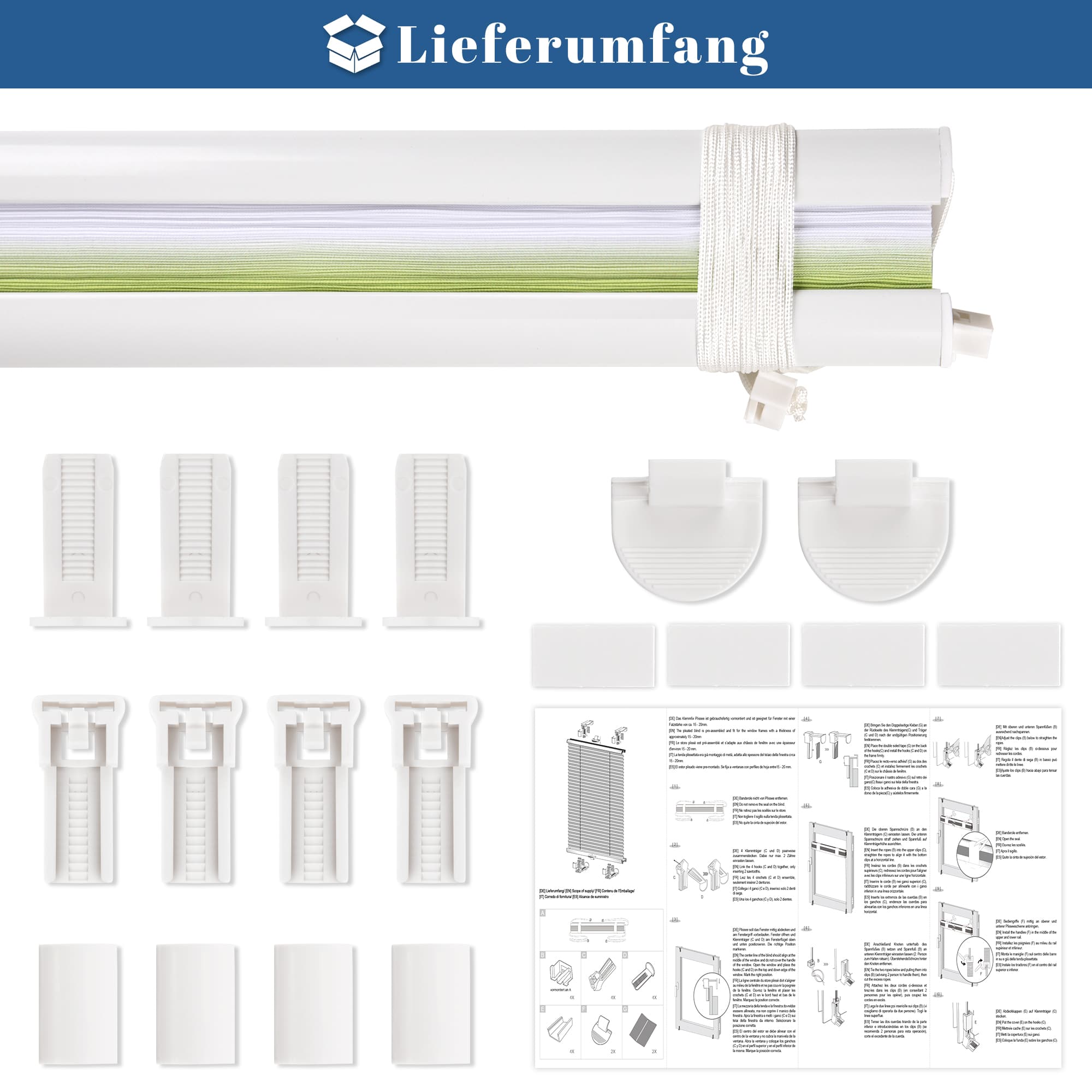 Lichtdurchlässig ohne Bohren Klemmfix Faltrollo Plissee Grün-Weiß