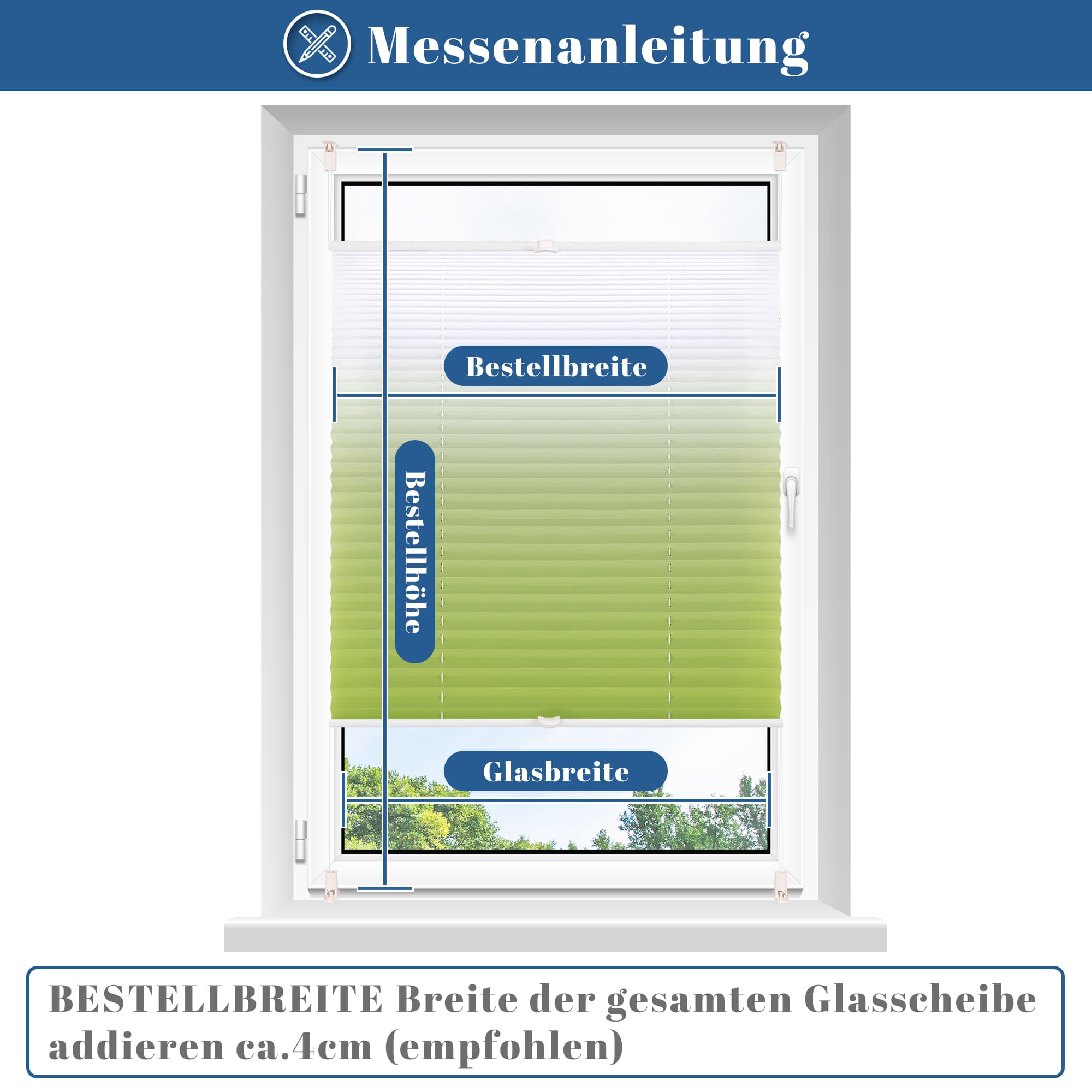 Lichtdurchlässig ohne Bohren Klemmfix Faltrollo Plissee Grün-Weiß