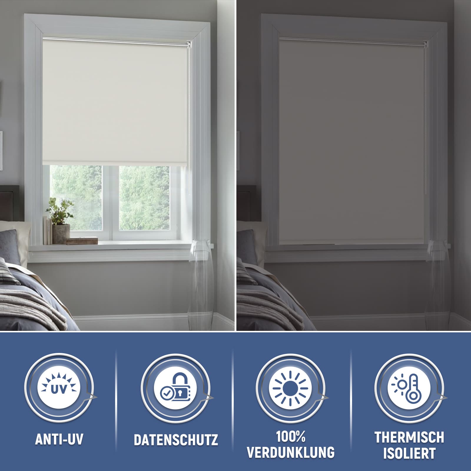 Verdunkelungsrollo Klemmfix Thermorollo ohne Bohren Creme