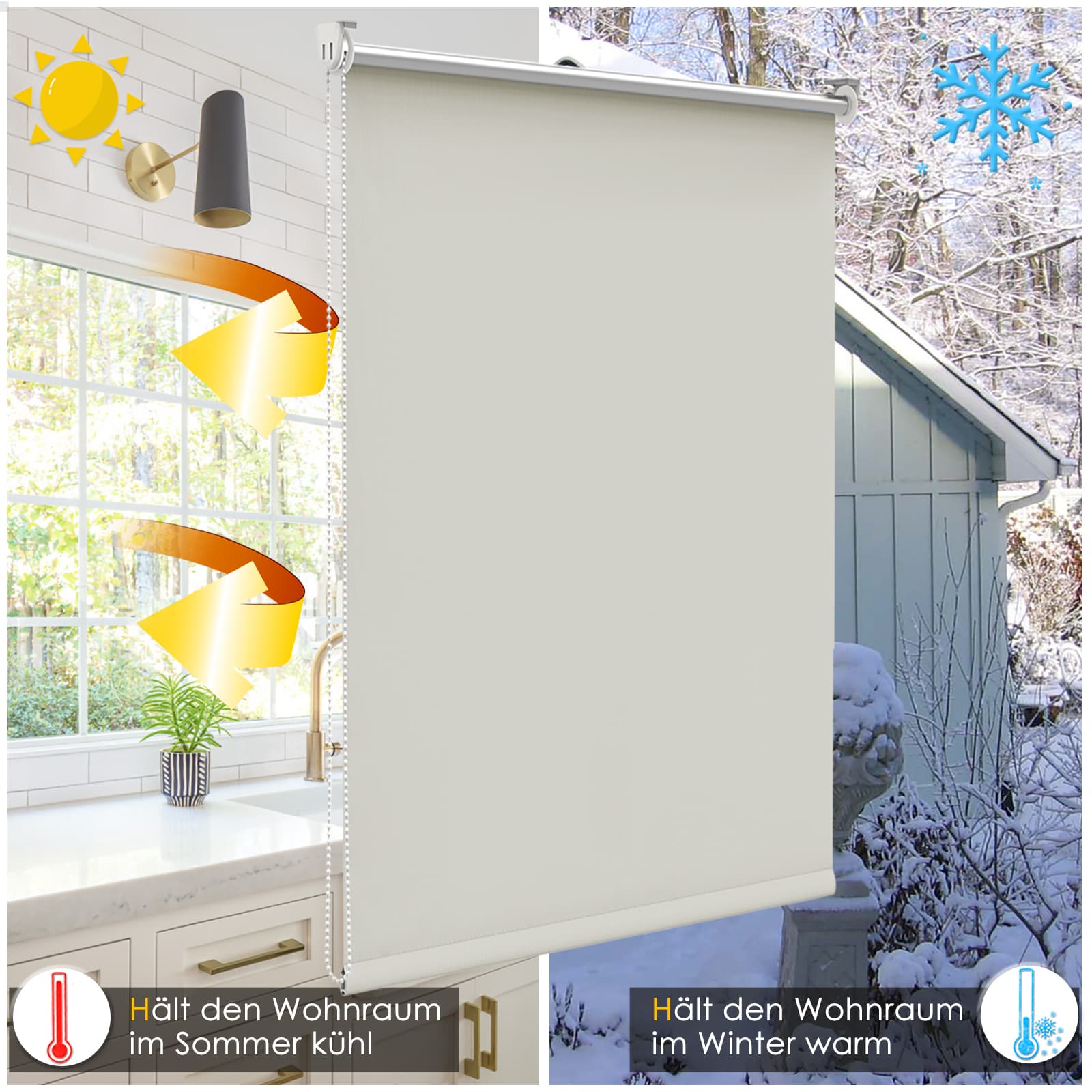 Verdunkelungsrollo Klemmfix Thermorollo ohne Bohren Creme