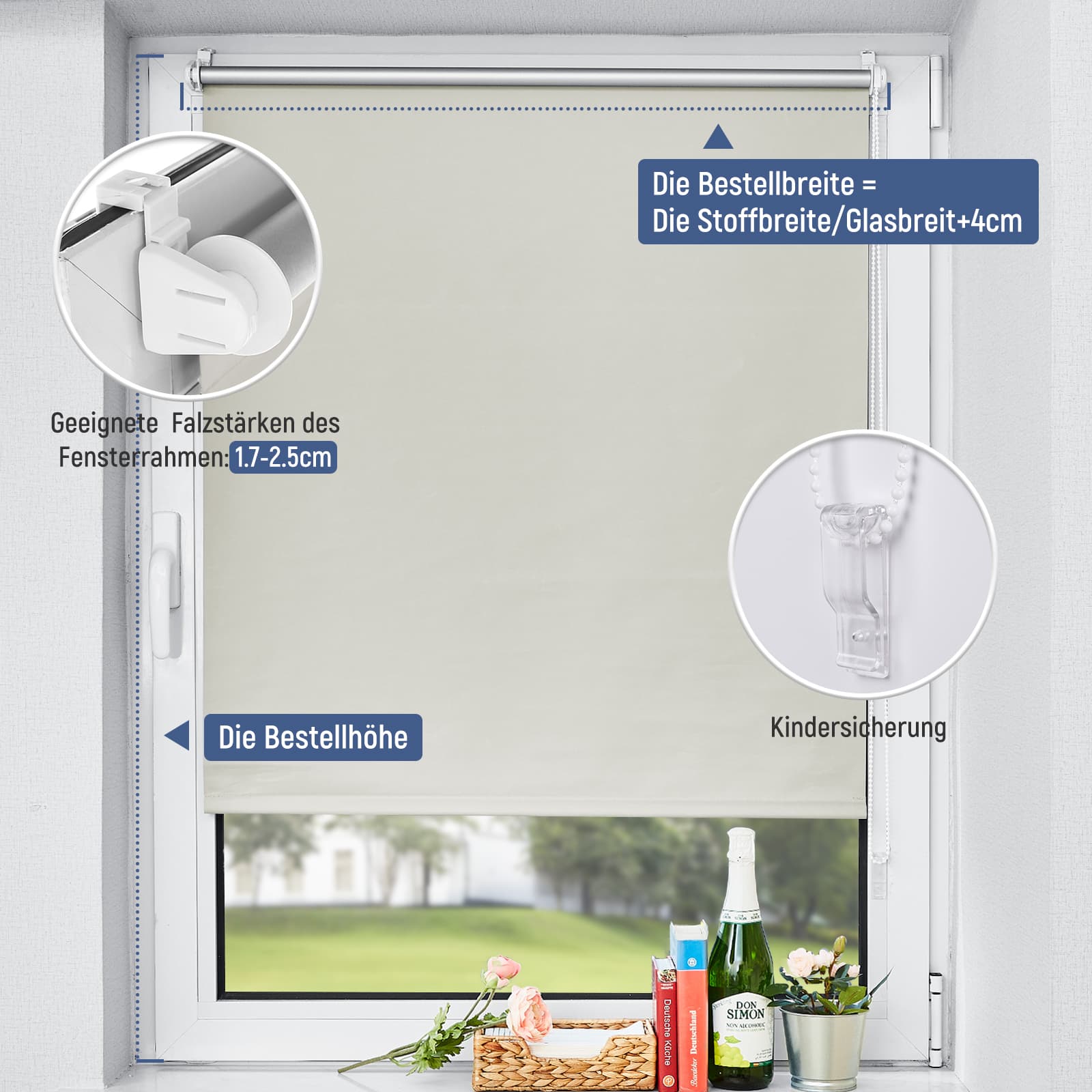 Verdunkelungsrollo Klemmfix Thermorollo ohne Bohren Creme