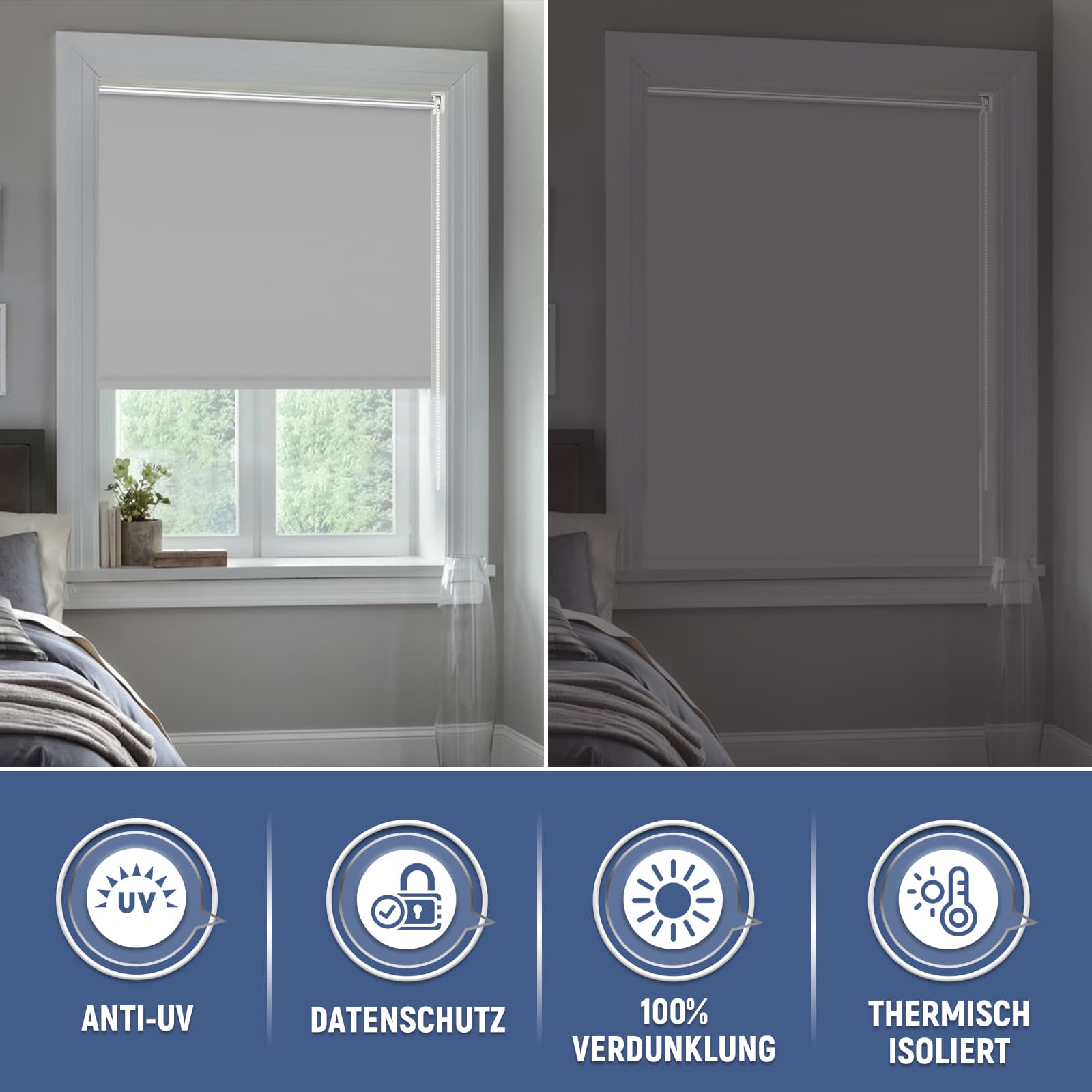 Verdunkelungsrollo Klemmfix Thermorollo ohne Bohren Hellgrau