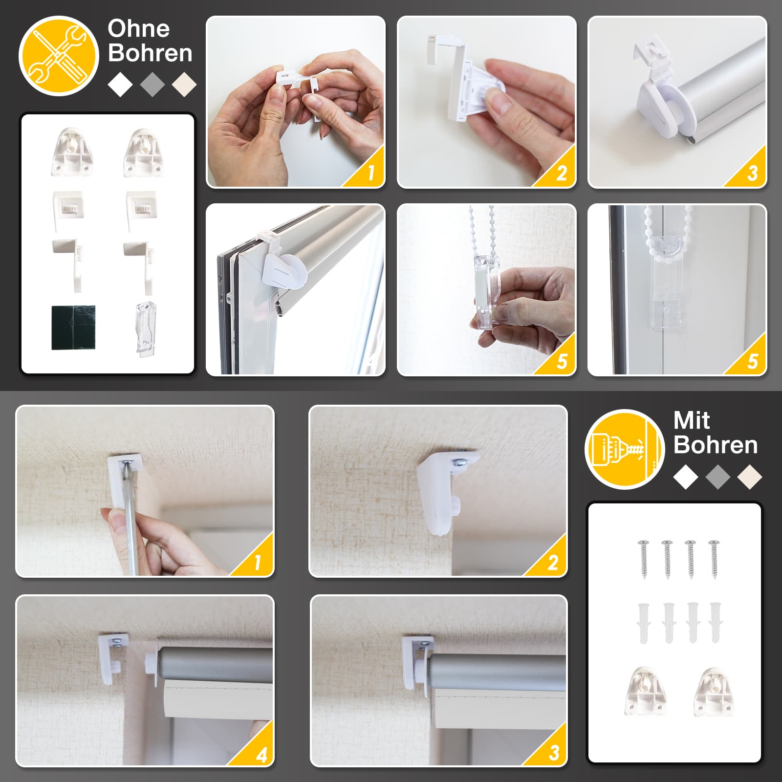 Verdunkelungsrollo Klemmfix Thermorollo ohne Bohren Hellgrau