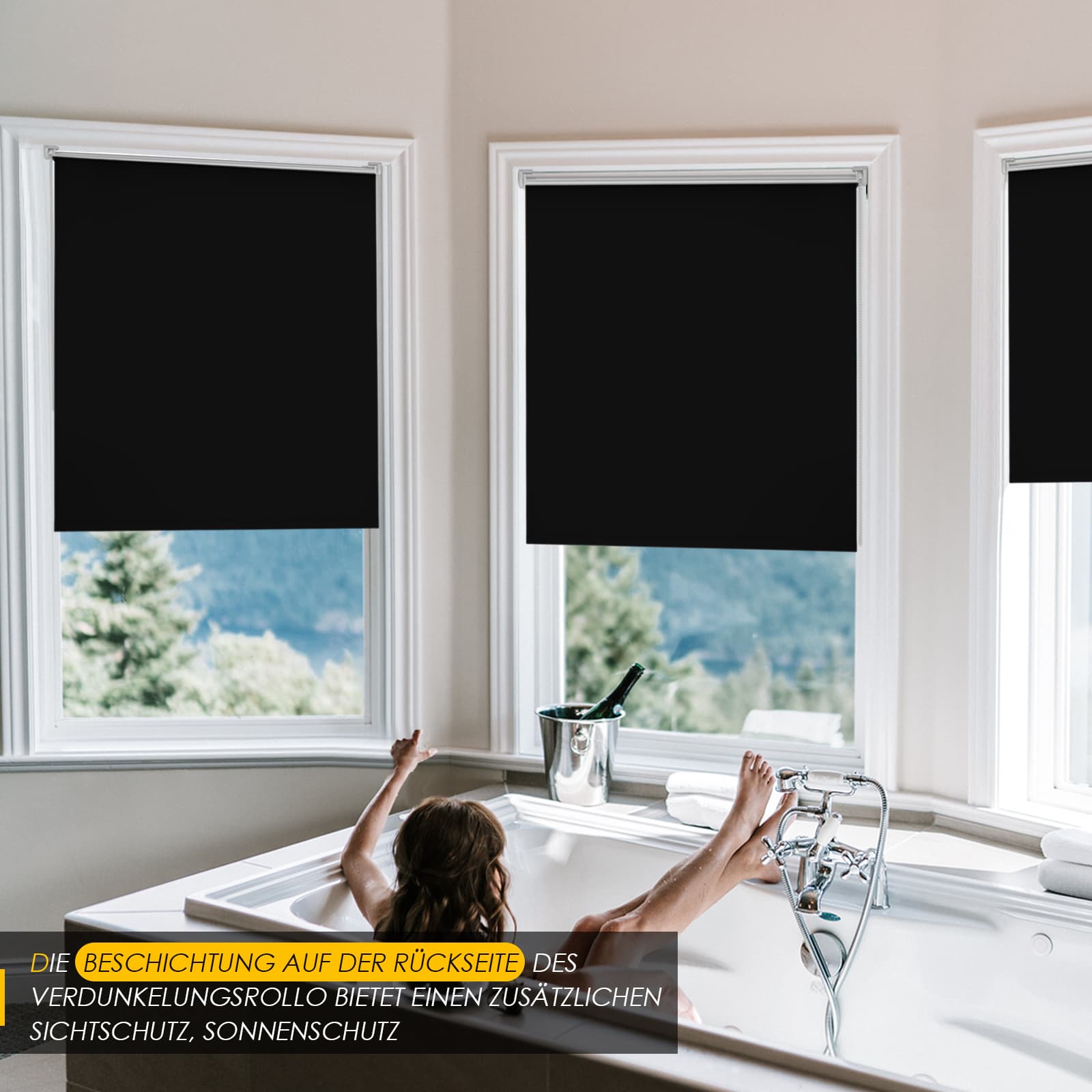 Verdunkelungsrollo Klemmfix Thermorollo ohne Bohren Schwarz