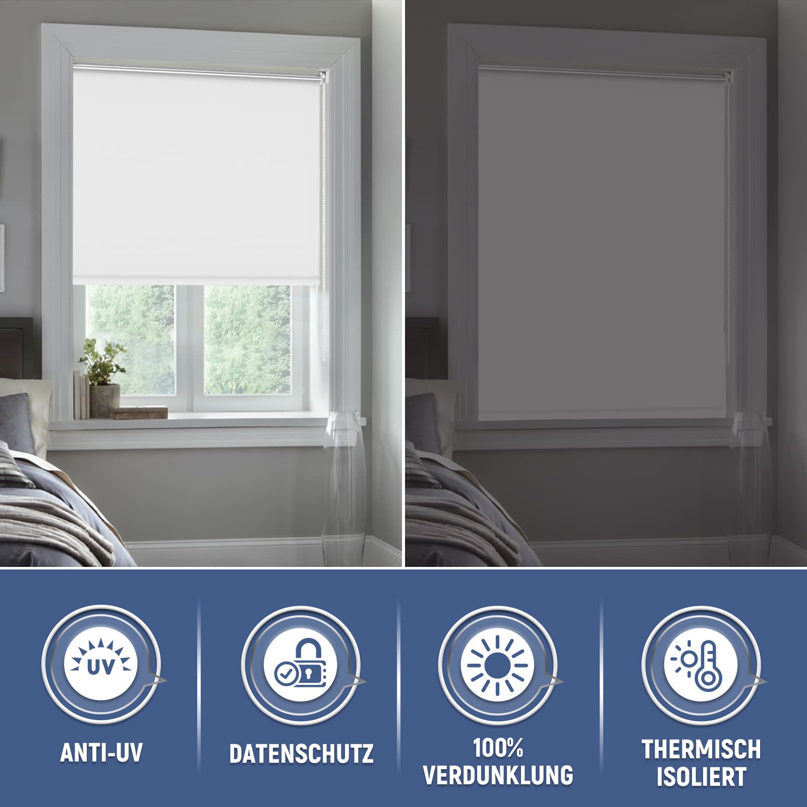 Verdunkelungsrollo Klemmfix Thermorollo ohne Bohren Weiß