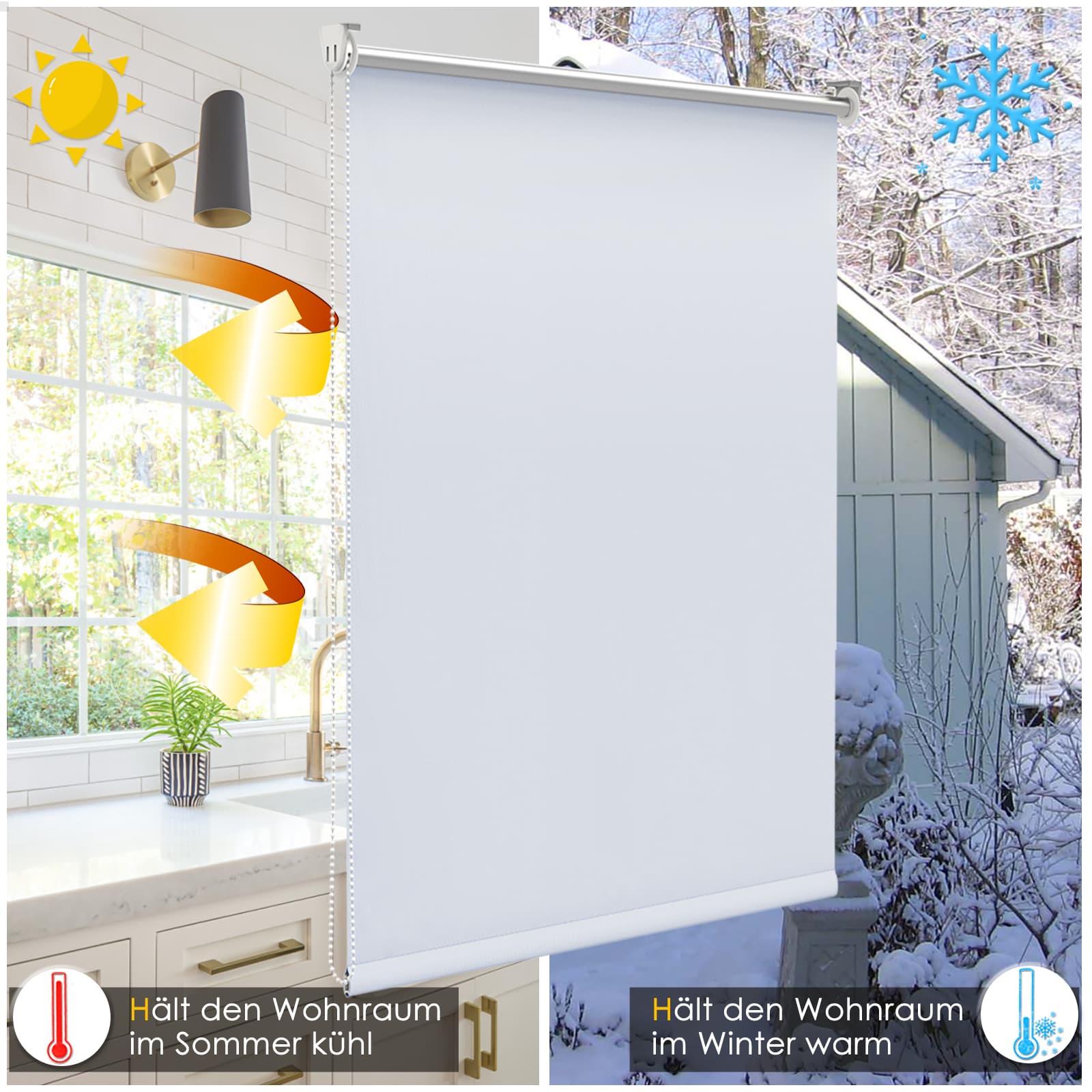 Verdunkelungsrollo Klemmfix Thermorollo ohne Bohren Weiß